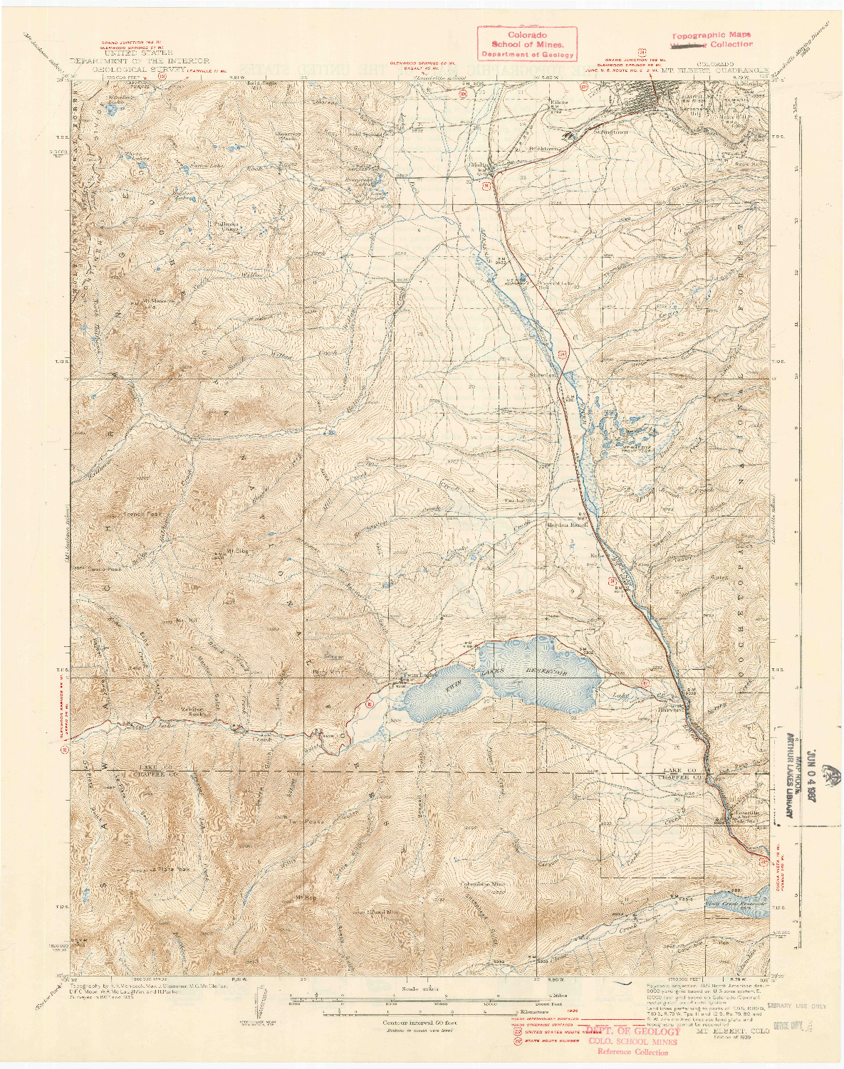 USGS 1:62500-SCALE QUADRANGLE FOR MOUNT ELBERT, CO 1939