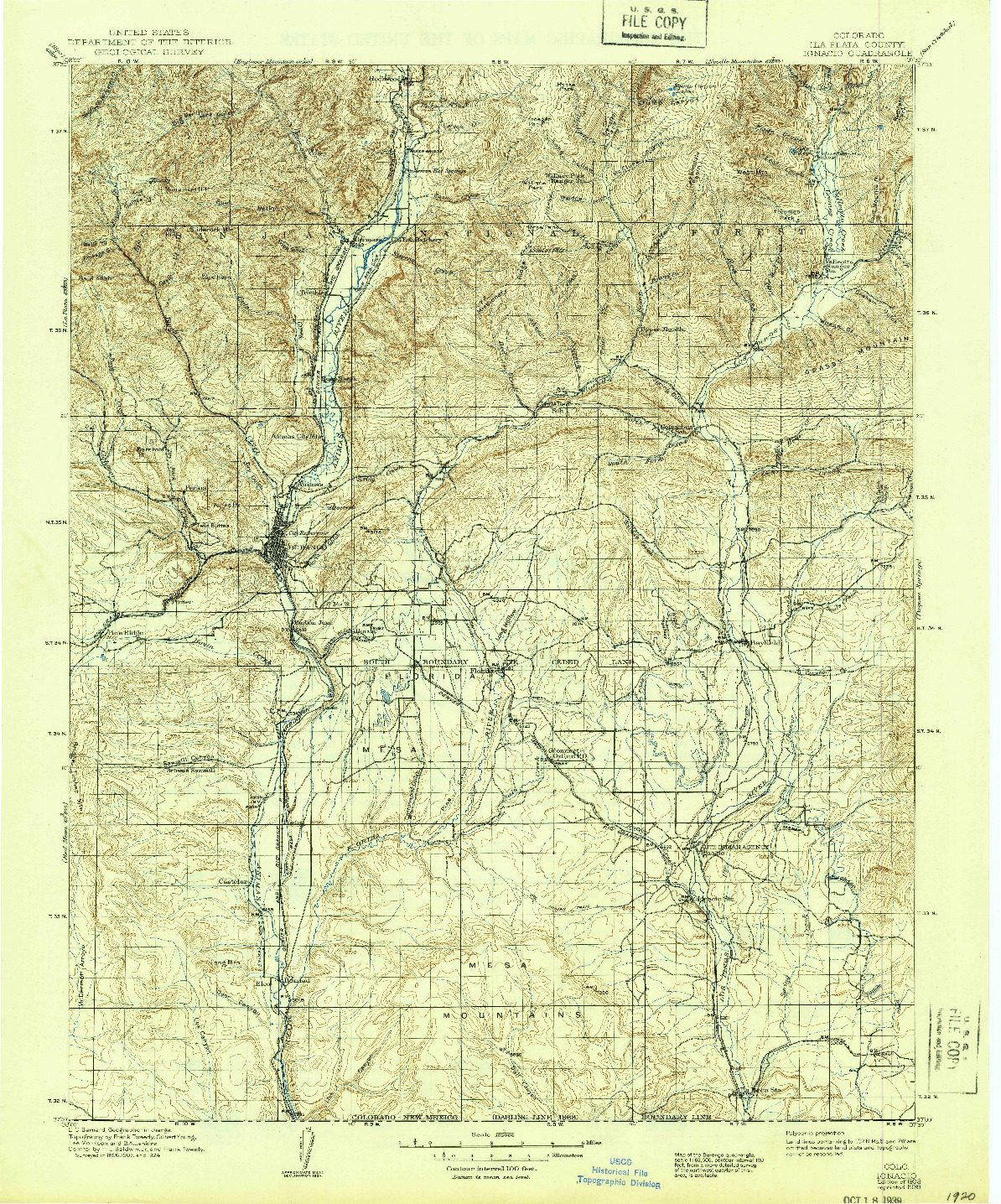 USGS 1:125000-SCALE QUADRANGLE FOR IGNACIO, CO 1924