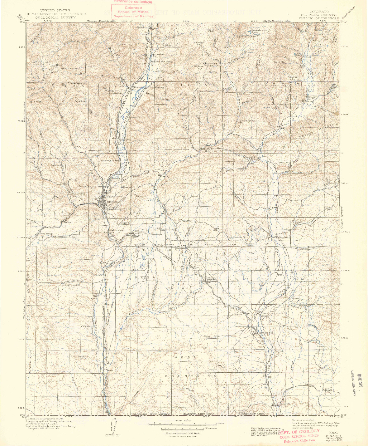 USGS 1:125000-SCALE QUADRANGLE FOR IGNACIO, CO 1908