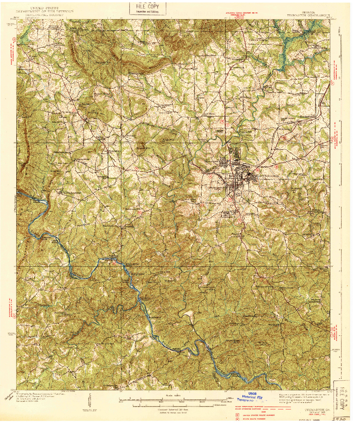 USGS 1:62500-SCALE QUADRANGLE FOR THOMASTON, GA 1939