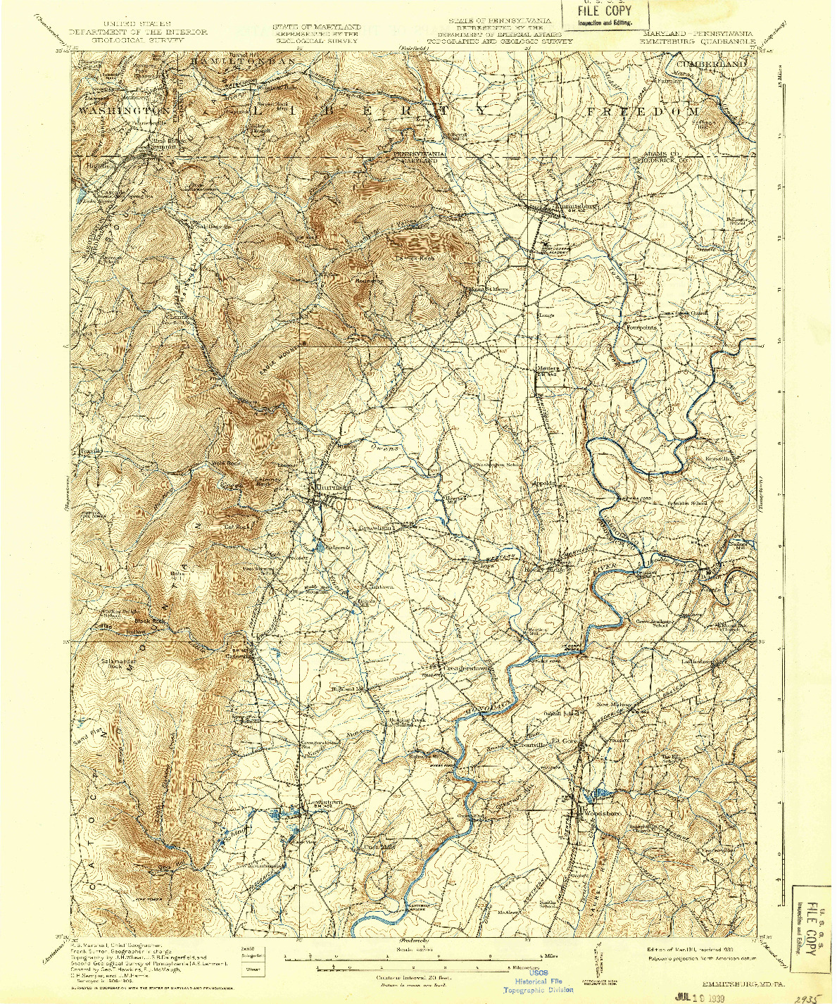 USGS 1:62500-SCALE QUADRANGLE FOR EMMITSBURG, MD 1911