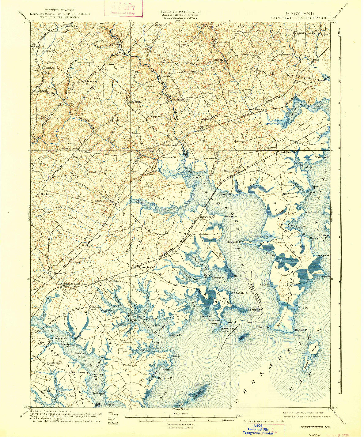 USGS 1:62500-SCALE QUADRANGLE FOR GUNPOWDER, MD 1901