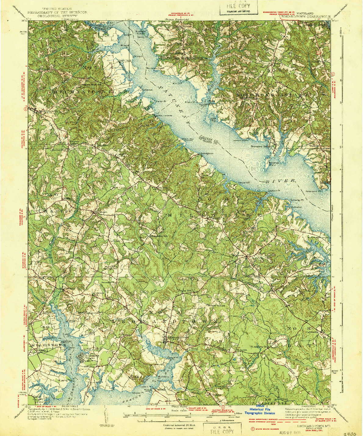 USGS 1:62500-SCALE QUADRANGLE FOR LEONARDTOWN, MD 1939