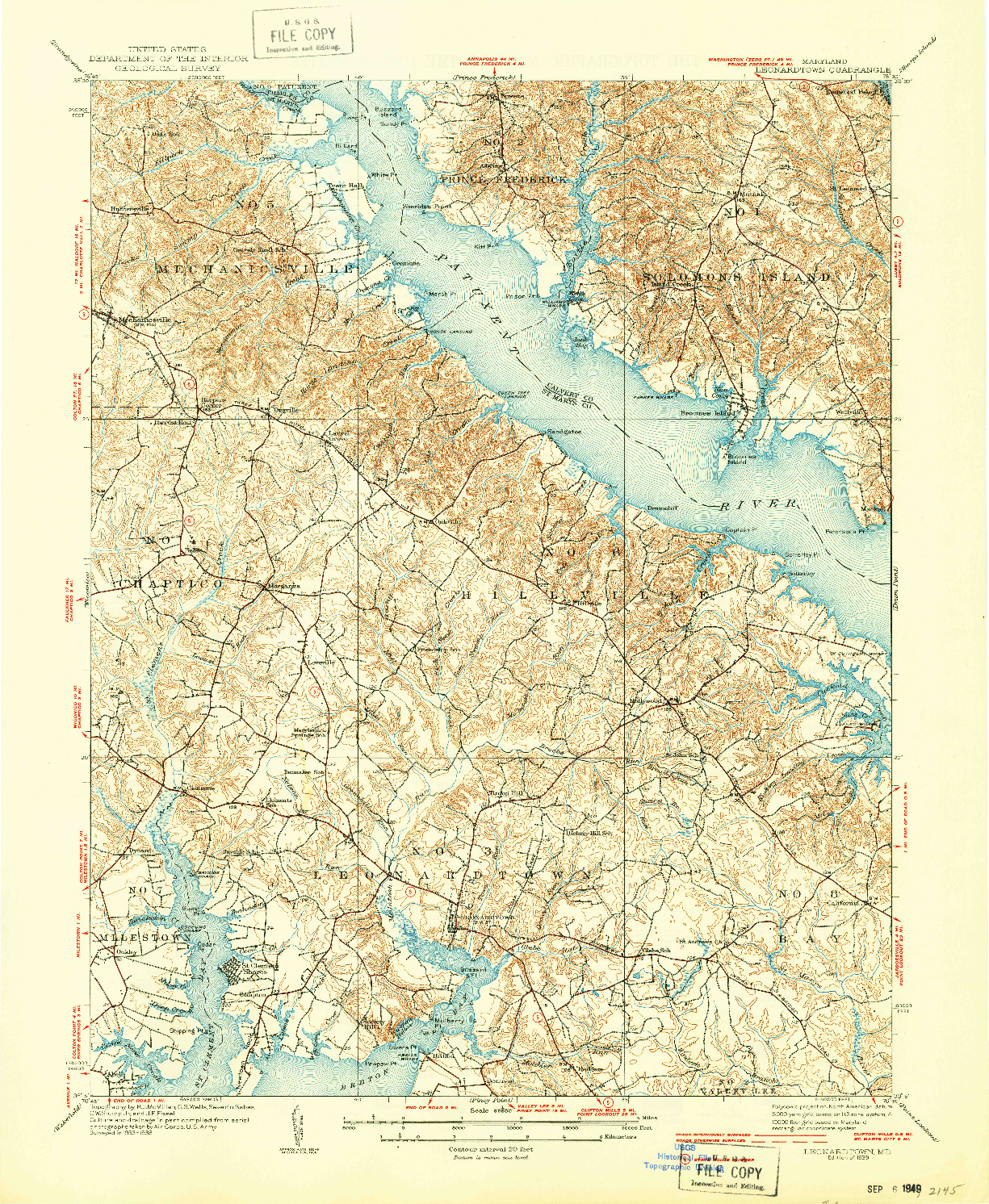 USGS 1:62500-SCALE QUADRANGLE FOR LEONARDTOWN, MD 1939