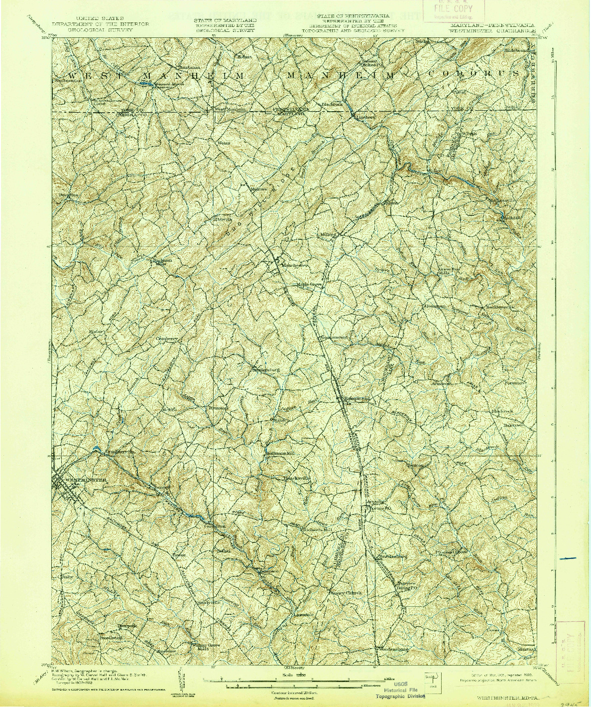 USGS 1:62500-SCALE QUADRANGLE FOR WESTMINSTER, MD 1905