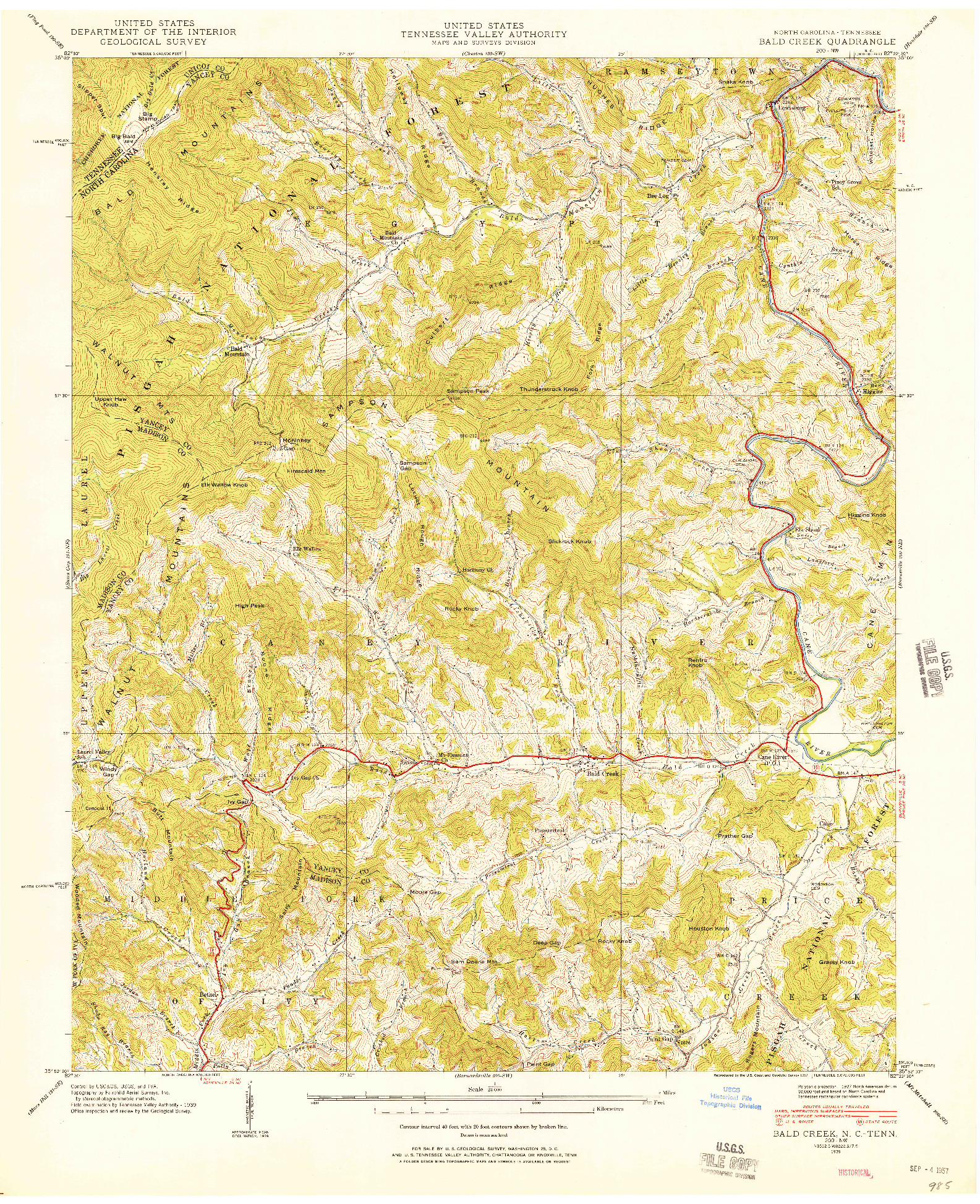 USGS 1:24000-SCALE QUADRANGLE FOR BALD CREEK, NC 1939