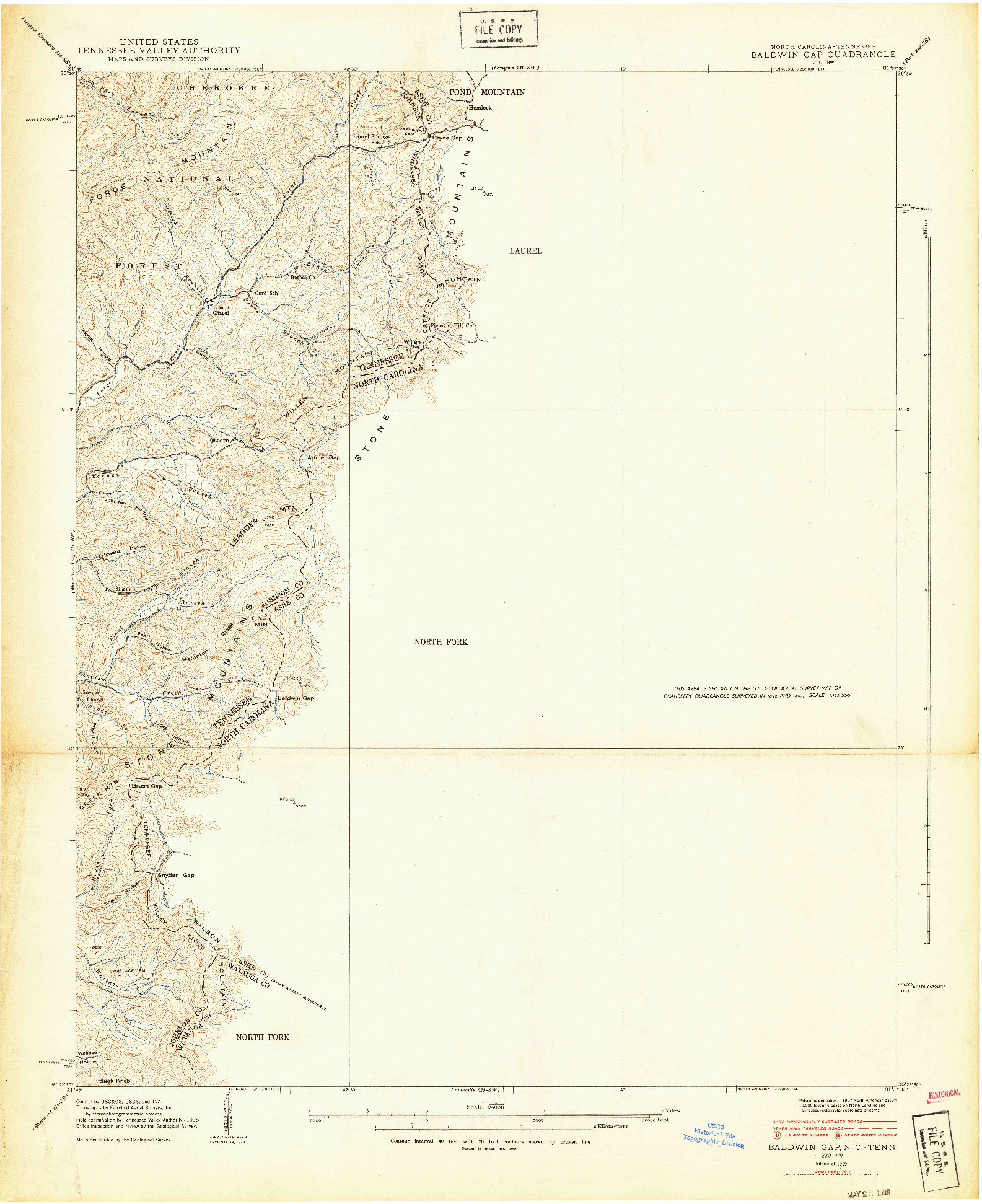 USGS 1:24000-SCALE QUADRANGLE FOR BALDWIN GAP, NC 1939