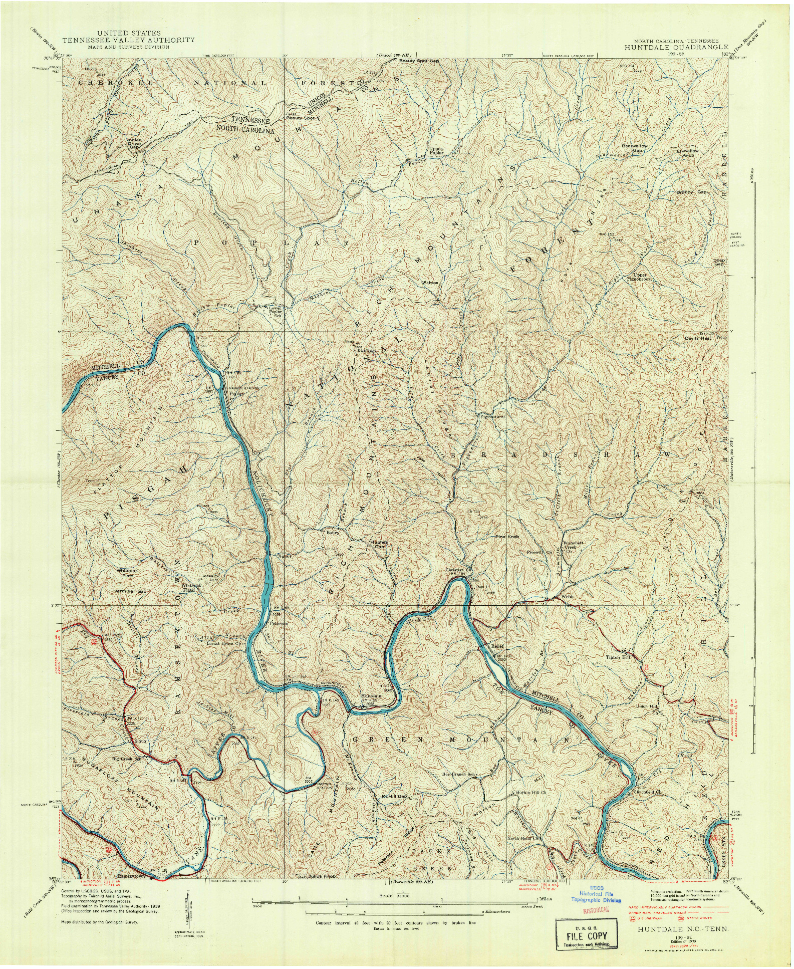 USGS 1:24000-SCALE QUADRANGLE FOR HUNTDALE, NC 1939