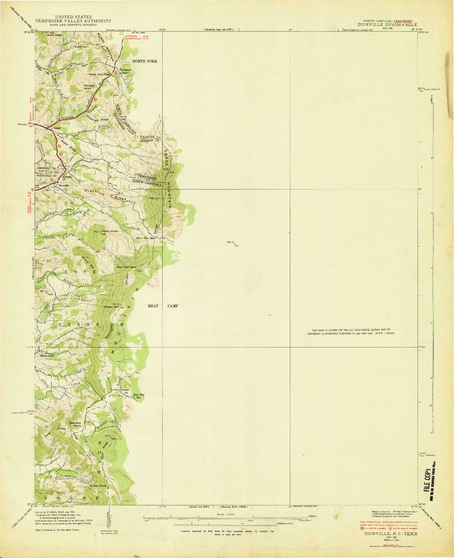 USGS 1:24000-SCALE QUADRANGLE FOR ZIONVILLE, NC 1939