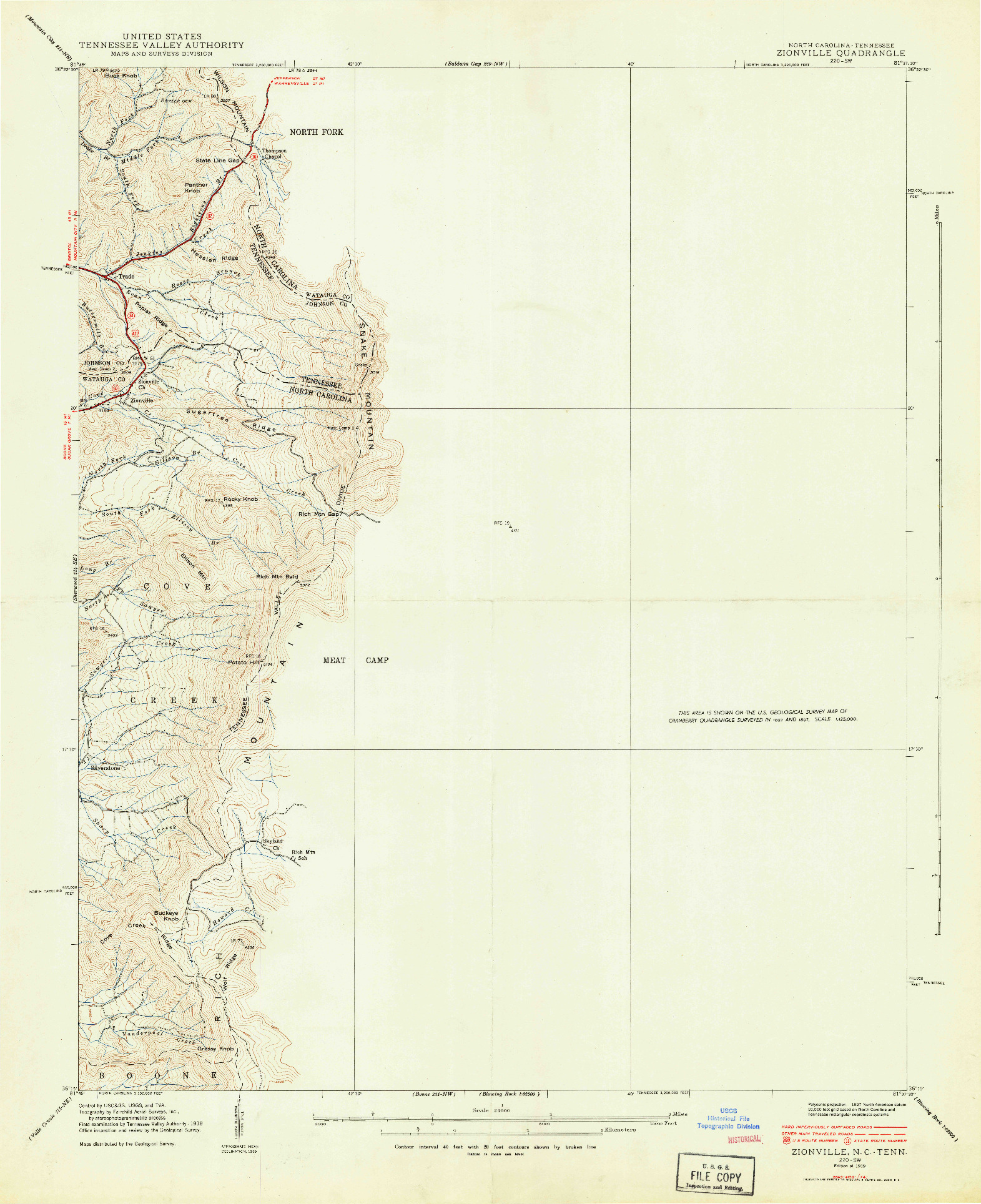 USGS 1:24000-SCALE QUADRANGLE FOR ZIONVILLE, NC 1939