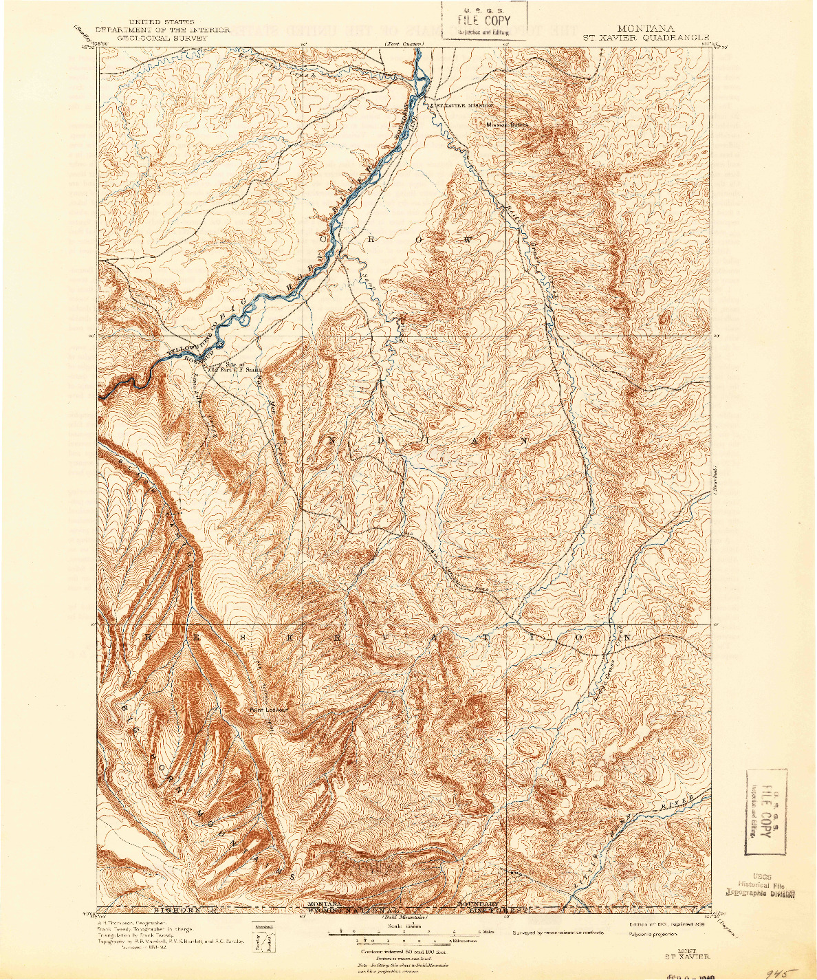 USGS 1:125000-SCALE QUADRANGLE FOR ST. XAVIER, MT 1901