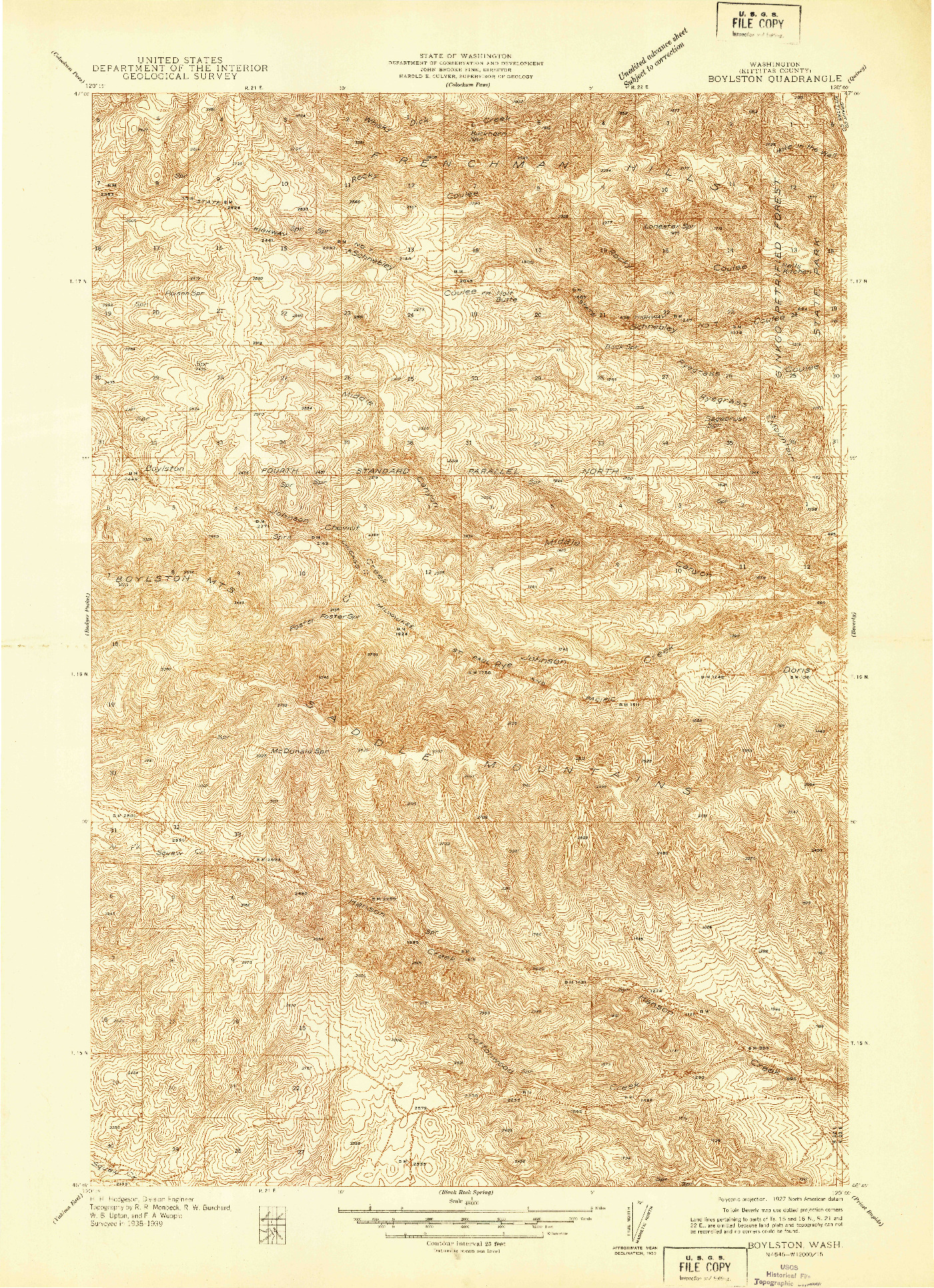 USGS 1:48000-SCALE QUADRANGLE FOR BOYLSTON, WA 1939