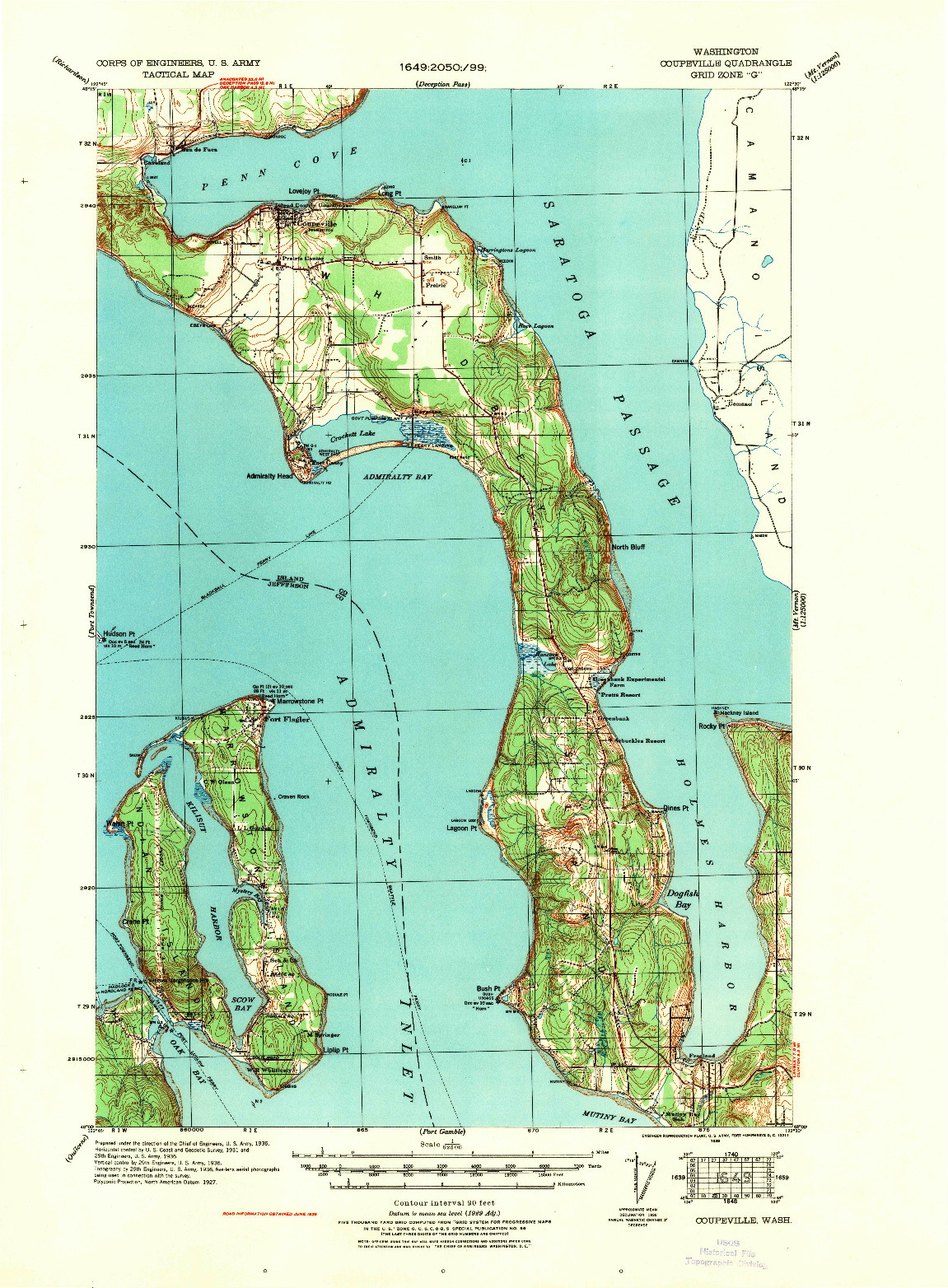 USGS 1:62500-SCALE QUADRANGLE FOR COUPEVILLE, WA 1939