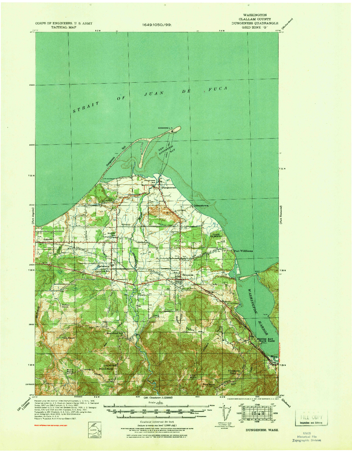 USGS 1:62500-SCALE QUADRANGLE FOR DUNGENESS, WA 1939