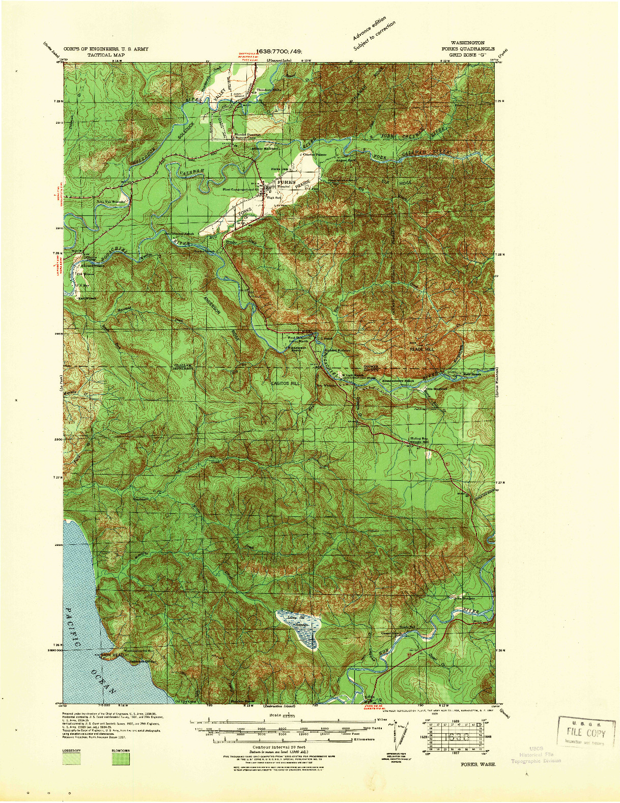 USGS 1:62500-SCALE QUADRANGLE FOR FORKS, WA 1939