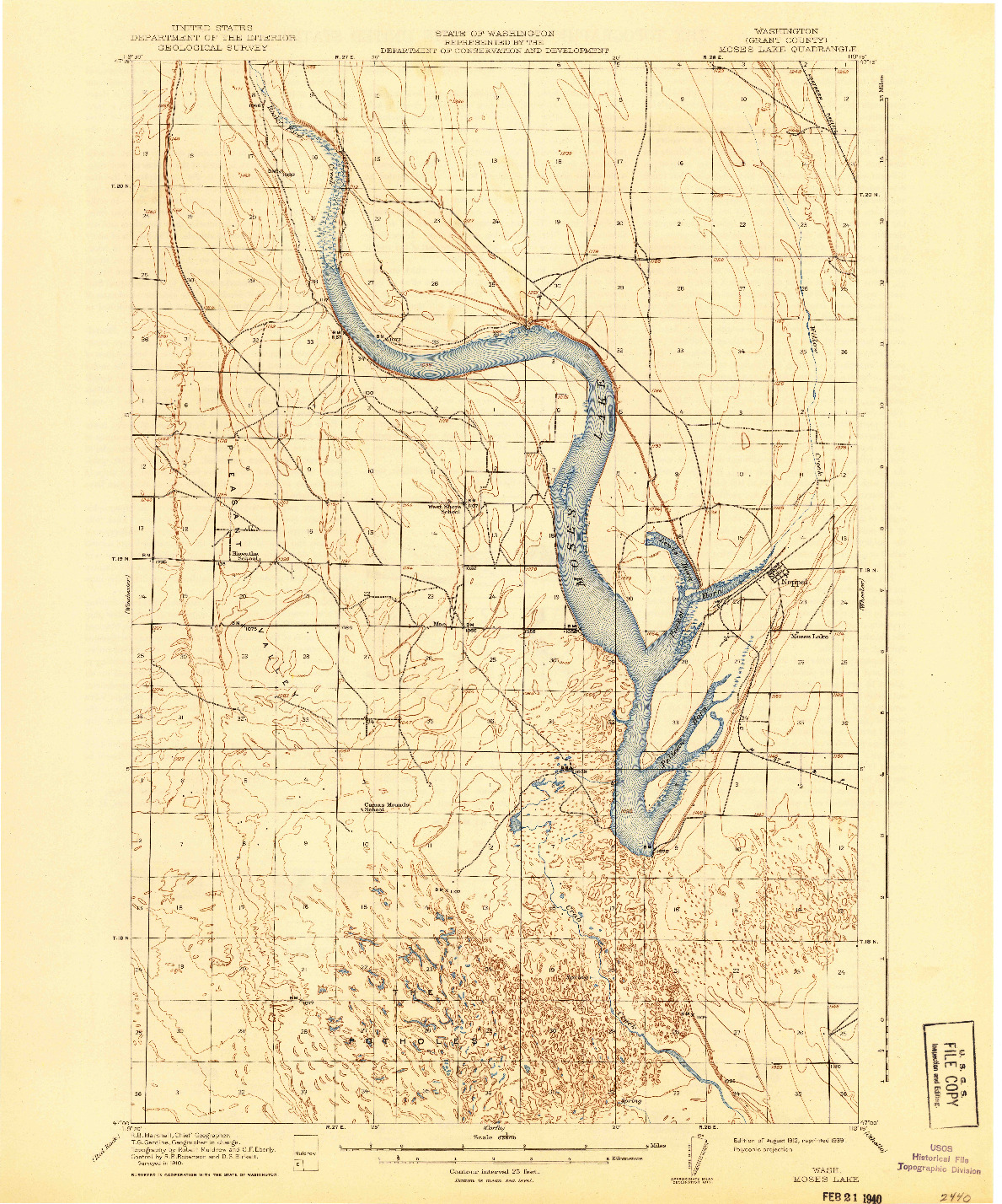 USGS 1:62500-SCALE QUADRANGLE FOR MOSES LAKE, WA 1912