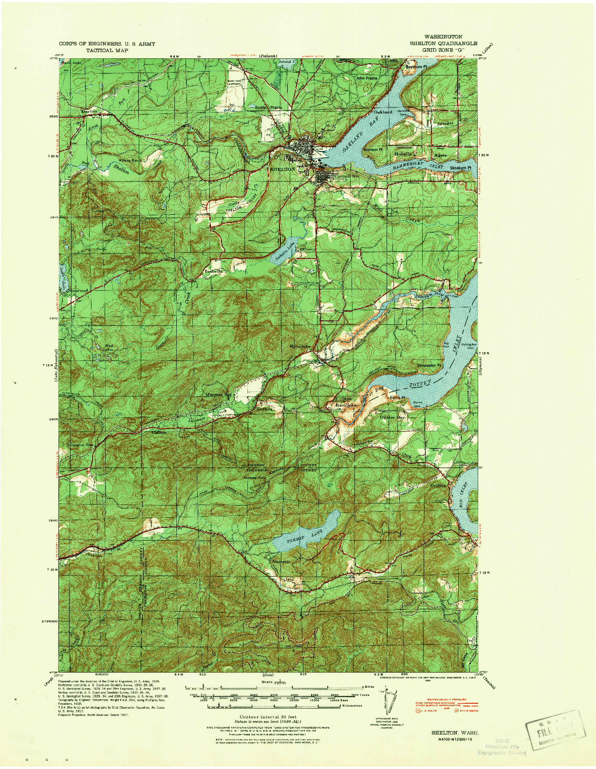 USGS 1:62500-SCALE QUADRANGLE FOR SHELTON, WA 1939