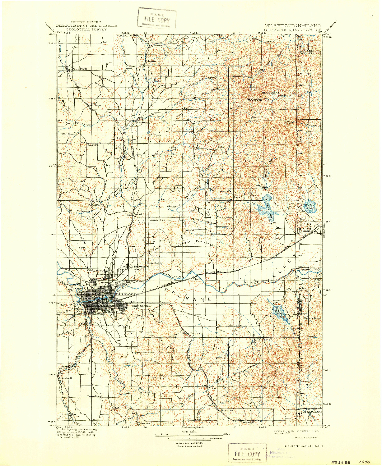 USGS 1:125000-SCALE QUADRANGLE FOR SPOKANE, WA 1901