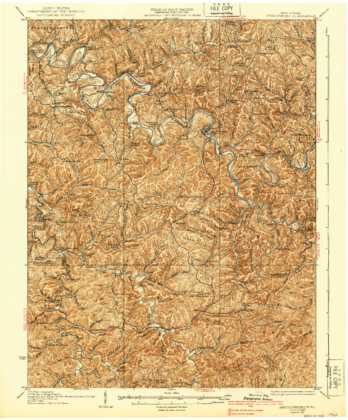 USGS 1:62500-SCALE QUADRANGLE FOR ARNOLDSBURG, WV 1927