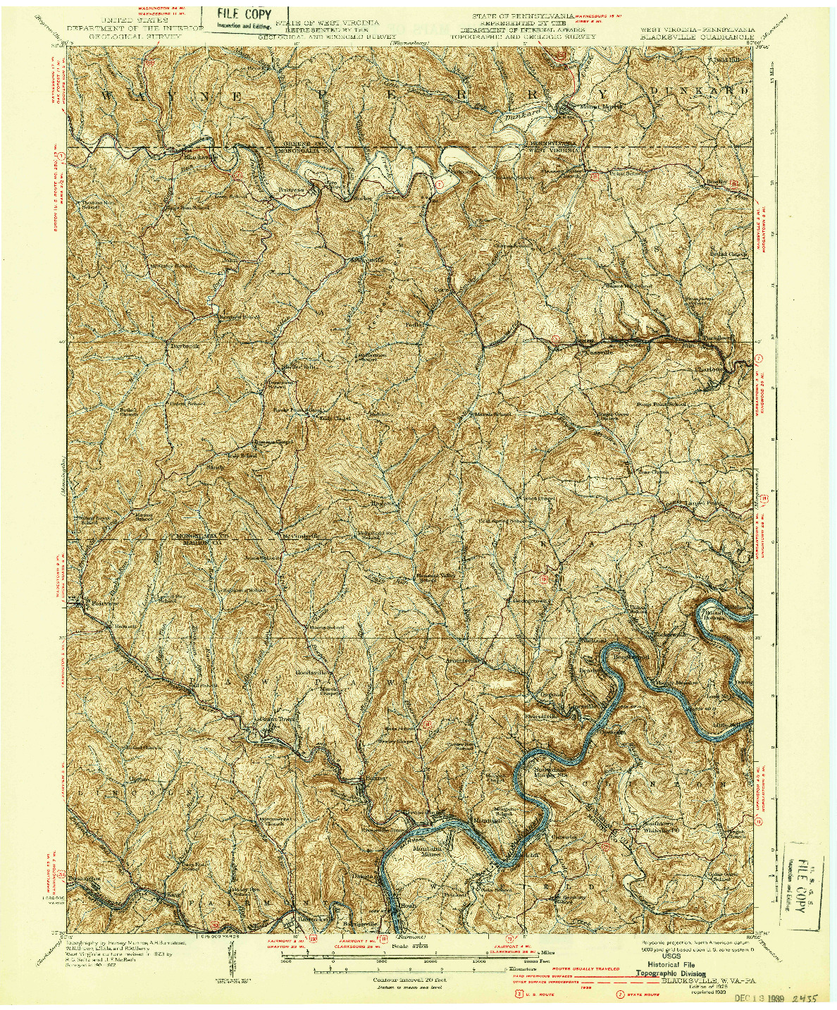 USGS 1:62500-SCALE QUADRANGLE FOR BLACKSVILLE, WV 1925