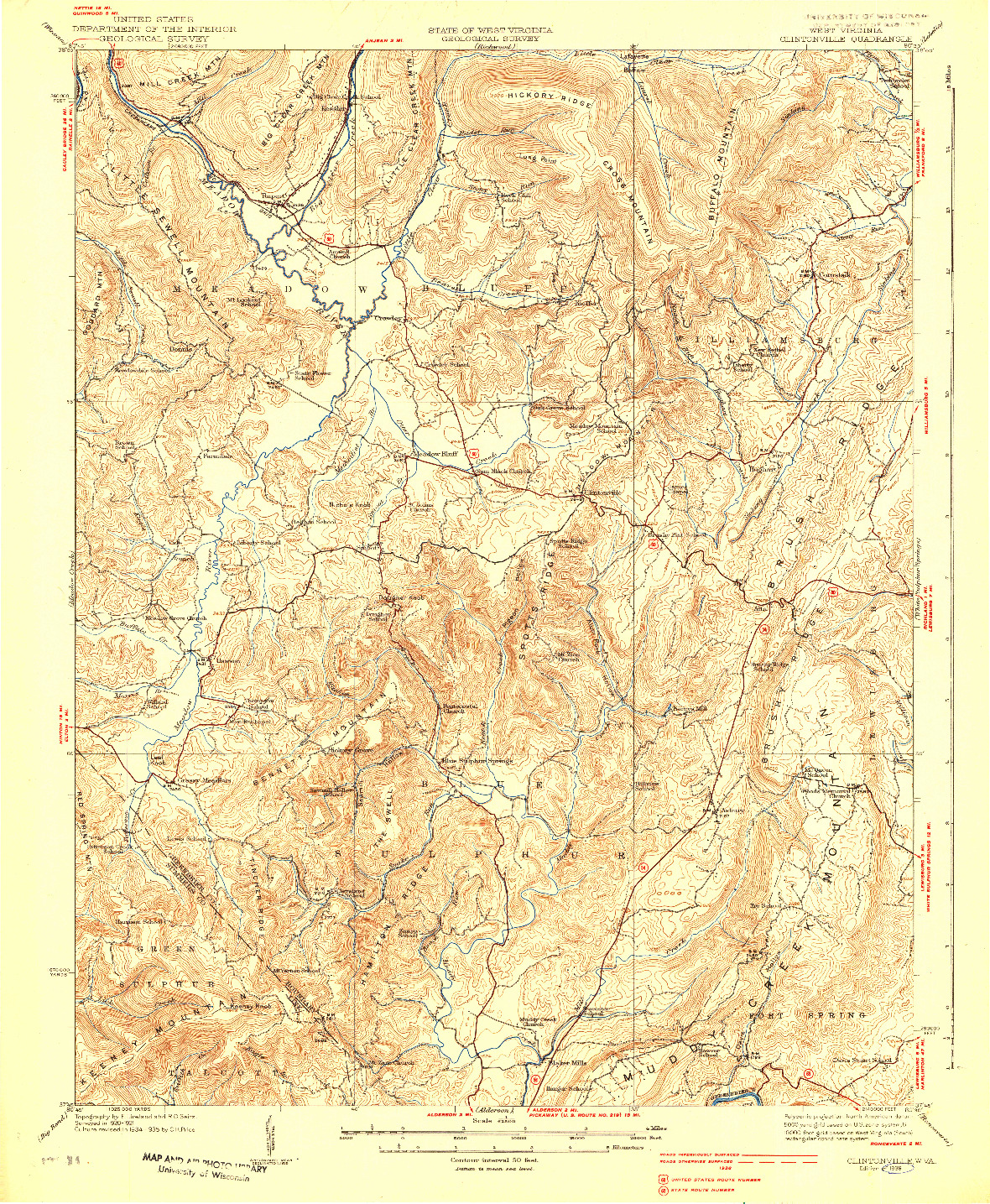 USGS 1:62500-SCALE QUADRANGLE FOR CLINTONVILLE, WV 1939