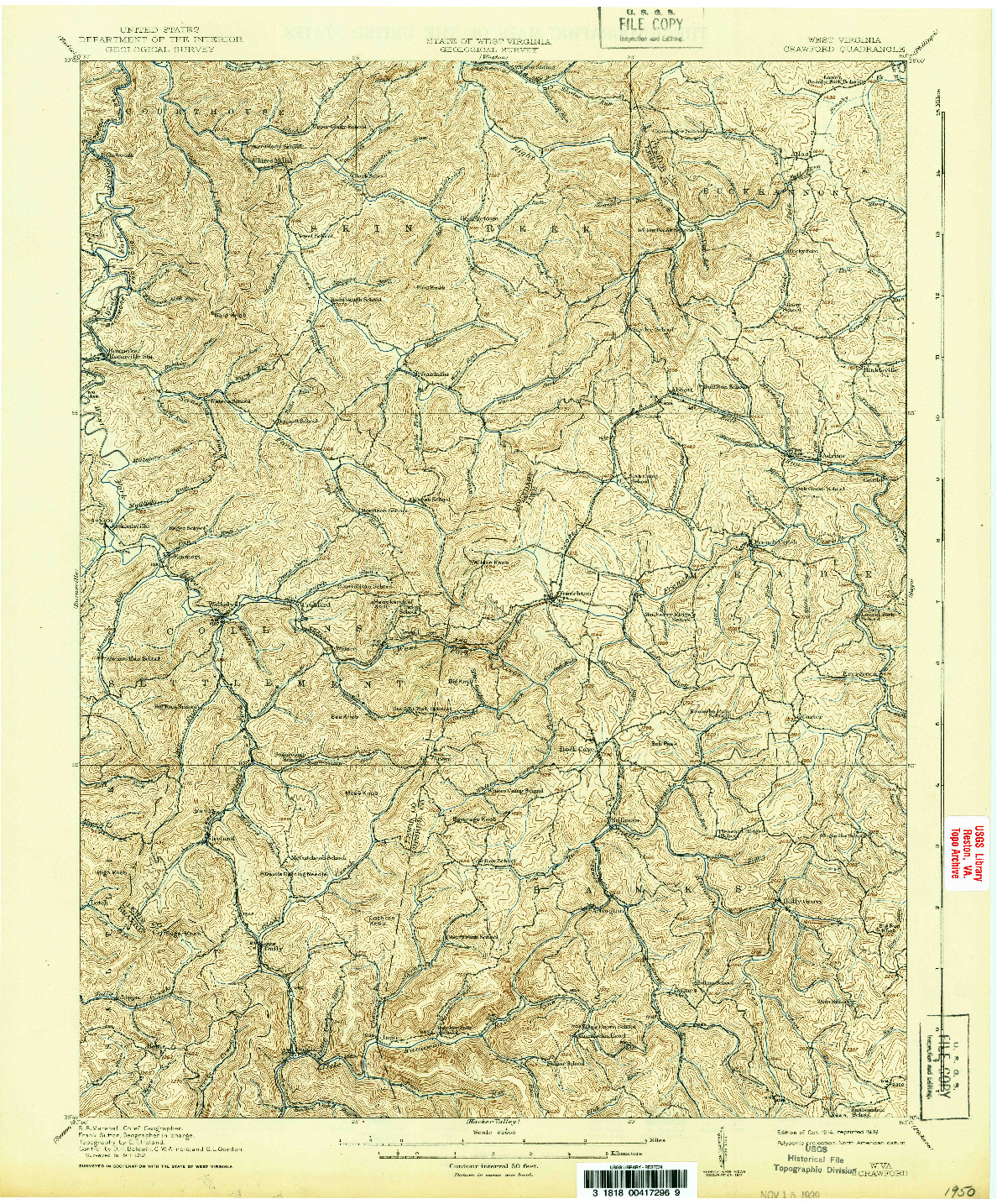USGS 1:62500-SCALE QUADRANGLE FOR CRAWFORD, WV 1914