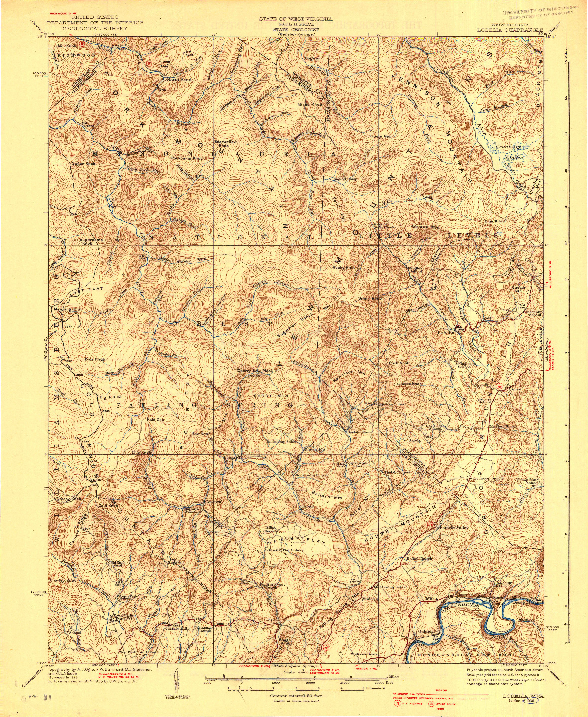 USGS 1:62500-SCALE QUADRANGLE FOR LOBELIA, WV 1939