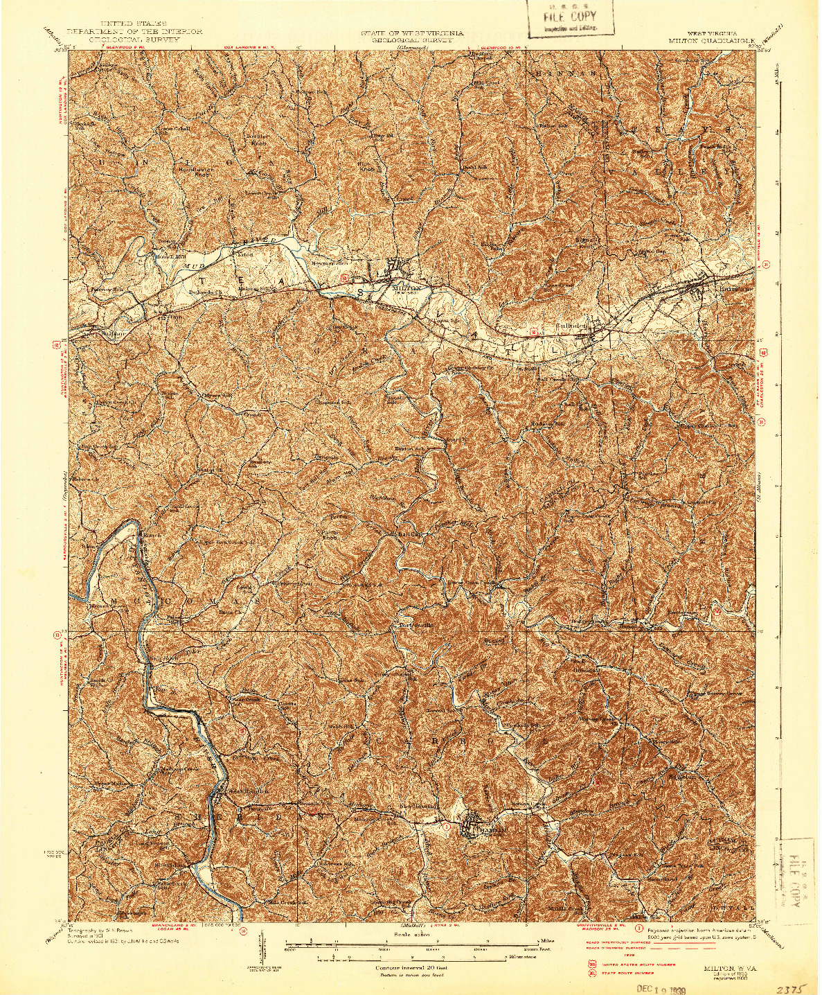 USGS 1:62500-SCALE QUADRANGLE FOR MILTON, WV 1935