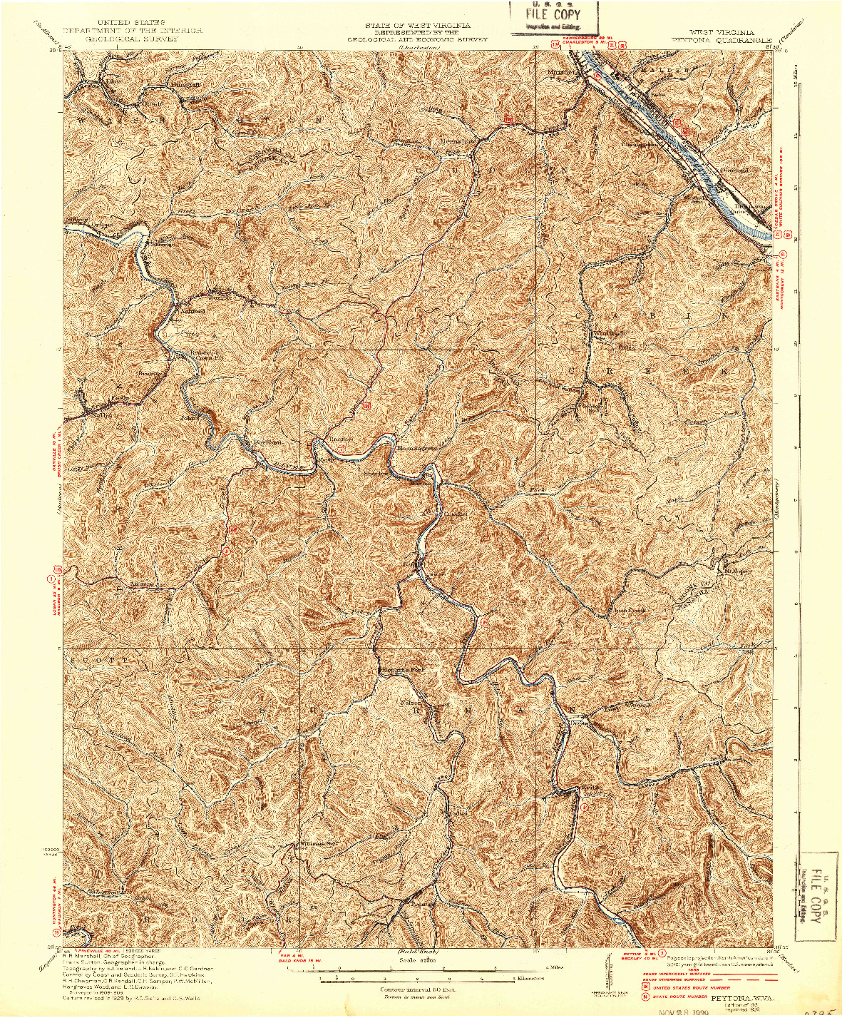 USGS 1:62500-SCALE QUADRANGLE FOR PEYTONA, WV 1931