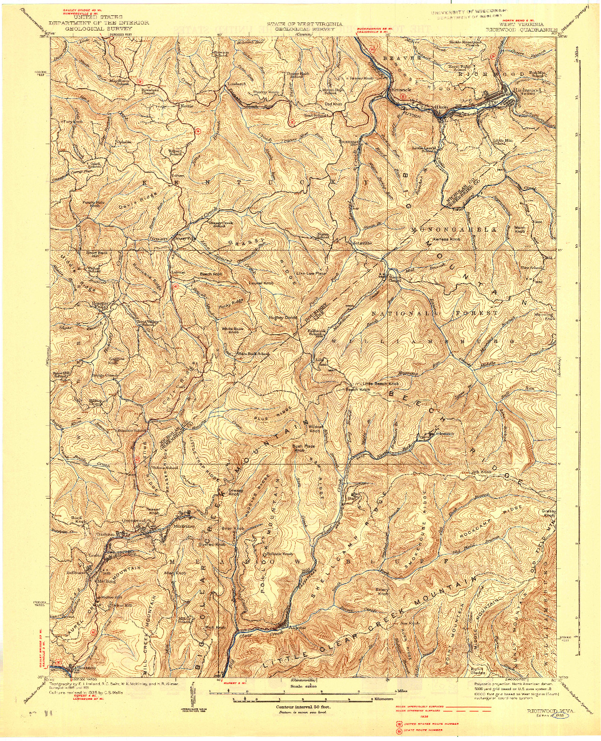 USGS 1:62500-SCALE QUADRANGLE FOR RICHWOOD, WV 1939