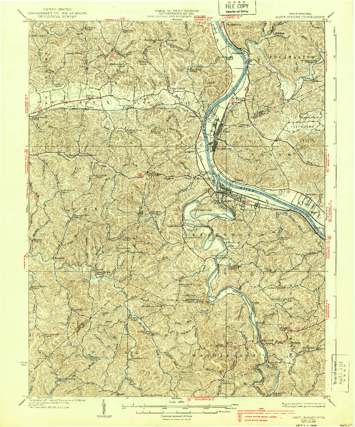 USGS 1:62500-SCALE QUADRANGLE FOR SAINT ALBANS, WV 1933