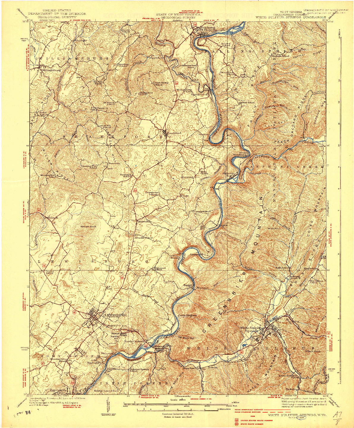 USGS 1:62500-SCALE QUADRANGLE FOR WHITE SULPHUR SPRINGS, WV 1939