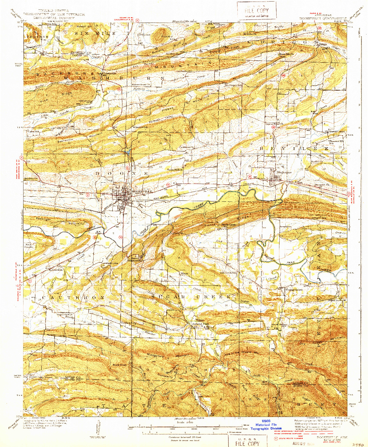 USGS 1:62500-SCALE QUADRANGLE FOR BOONEVILLE, AR 1939