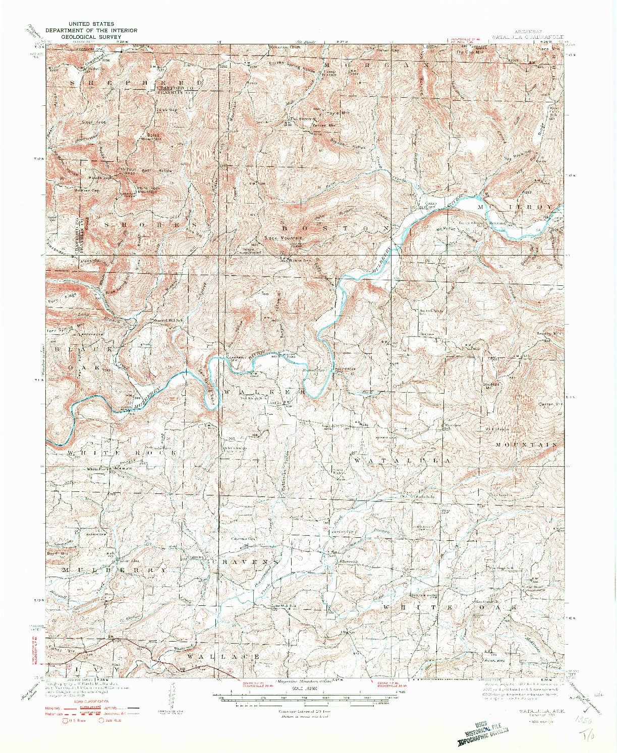 USGS 1:62500-SCALE QUADRANGLE FOR WATALULA, AR 1939