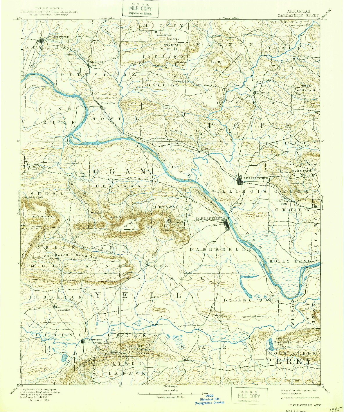 USGS 1:125000-SCALE QUADRANGLE FOR DARDANELLE, AR 1890
