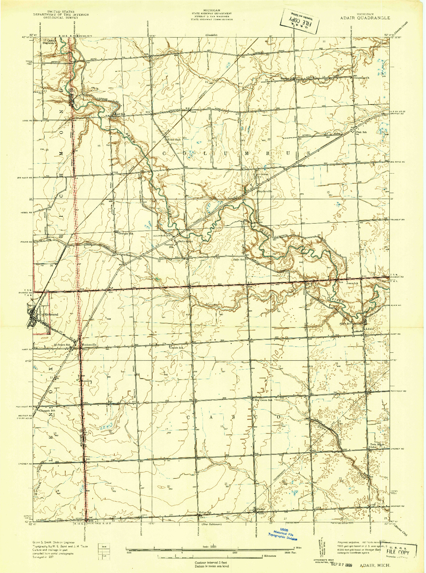 USGS 1:24000-SCALE QUADRANGLE FOR ADAIR, MI 1939