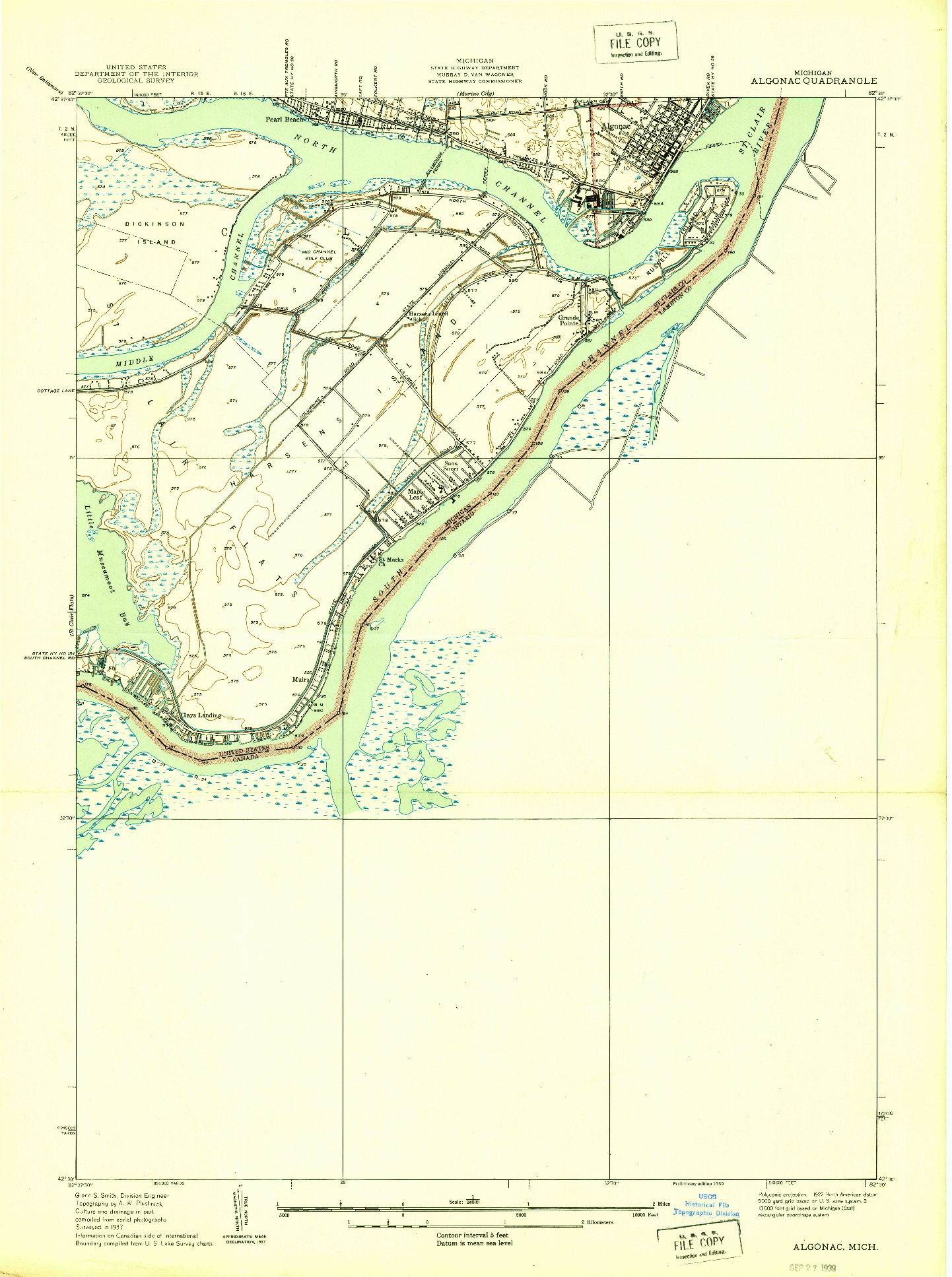 USGS 1:24000-SCALE QUADRANGLE FOR ALGONAC, MI 1939