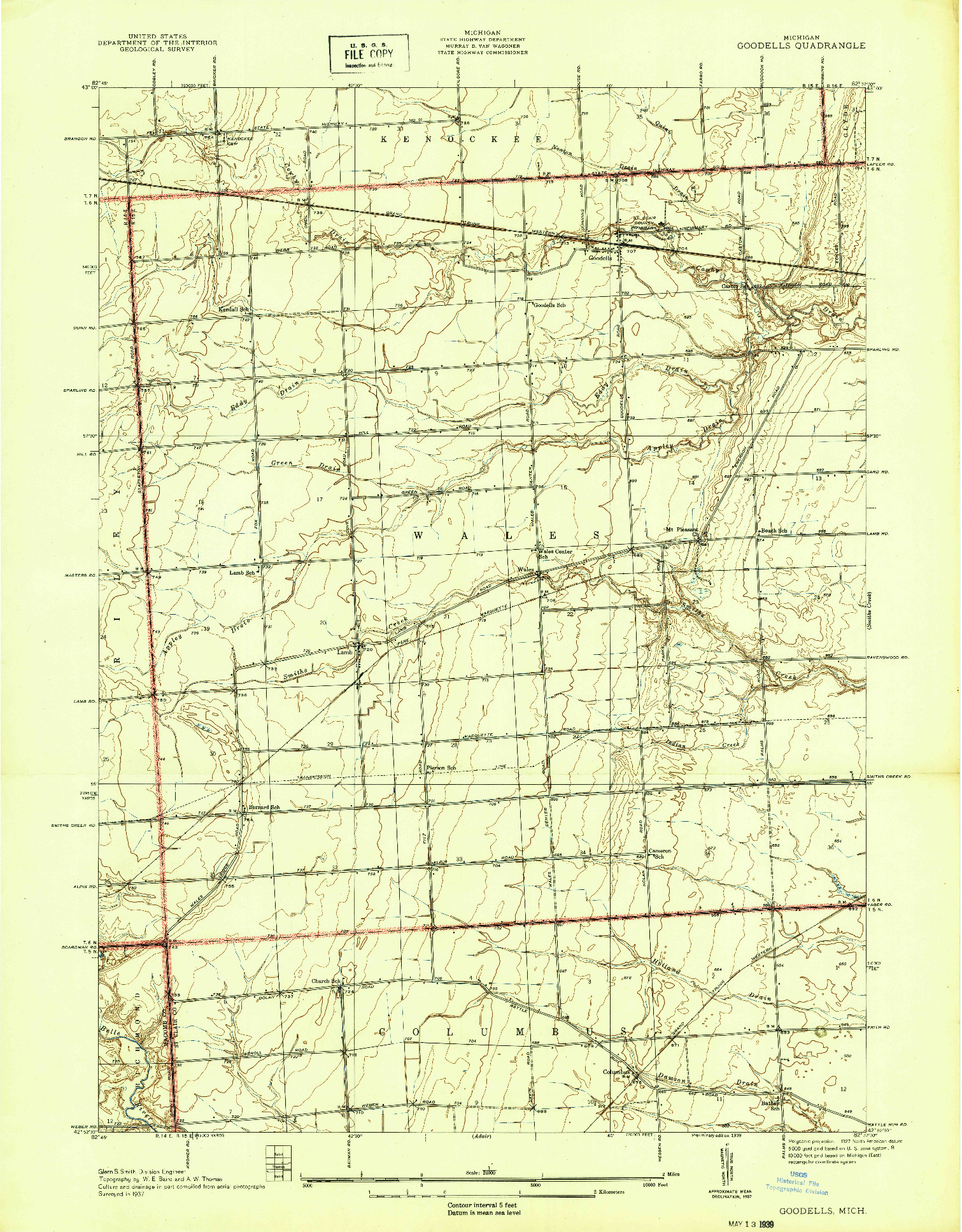 USGS 1:24000-SCALE QUADRANGLE FOR GOODELLS, MI 1939