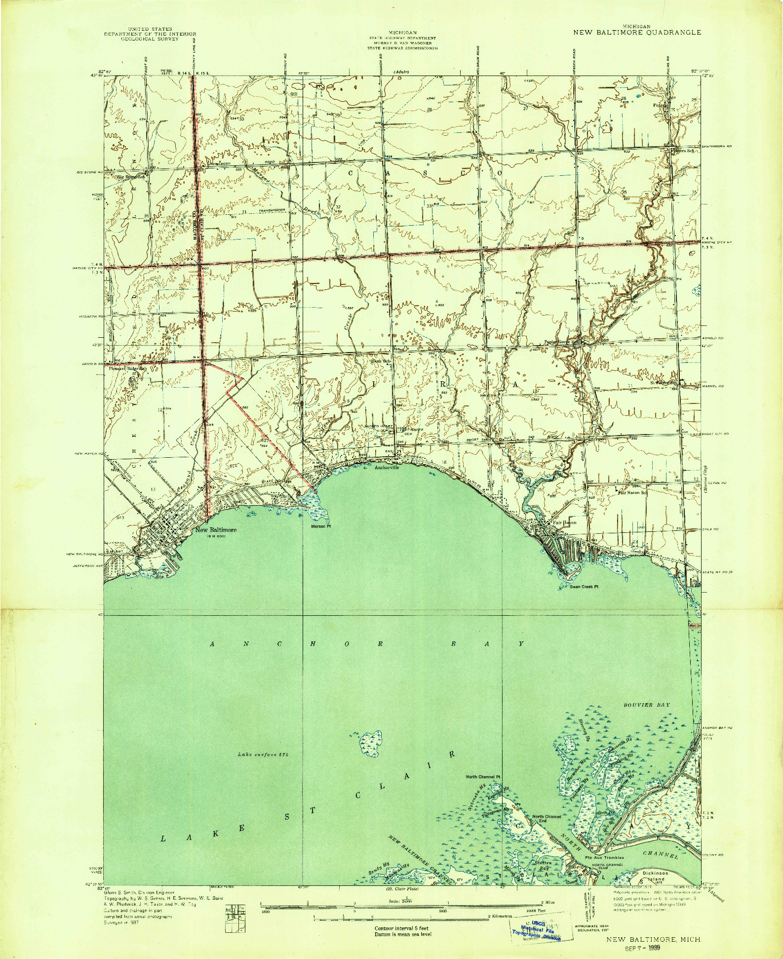 USGS 1:24000-SCALE QUADRANGLE FOR NEW BALTIMORE, MI 1939