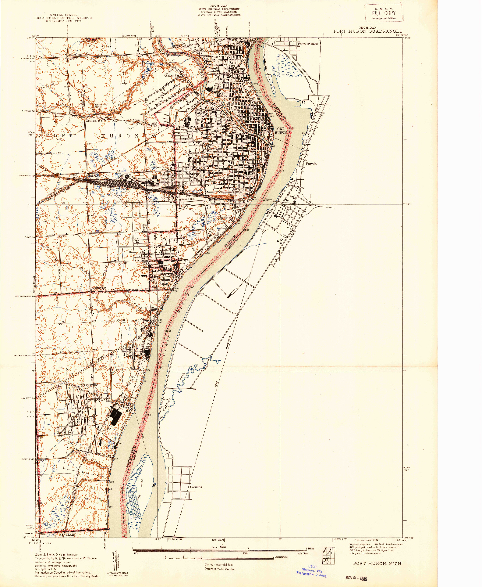 USGS 1:24000-SCALE QUADRANGLE FOR PORT HURON, MI 1939