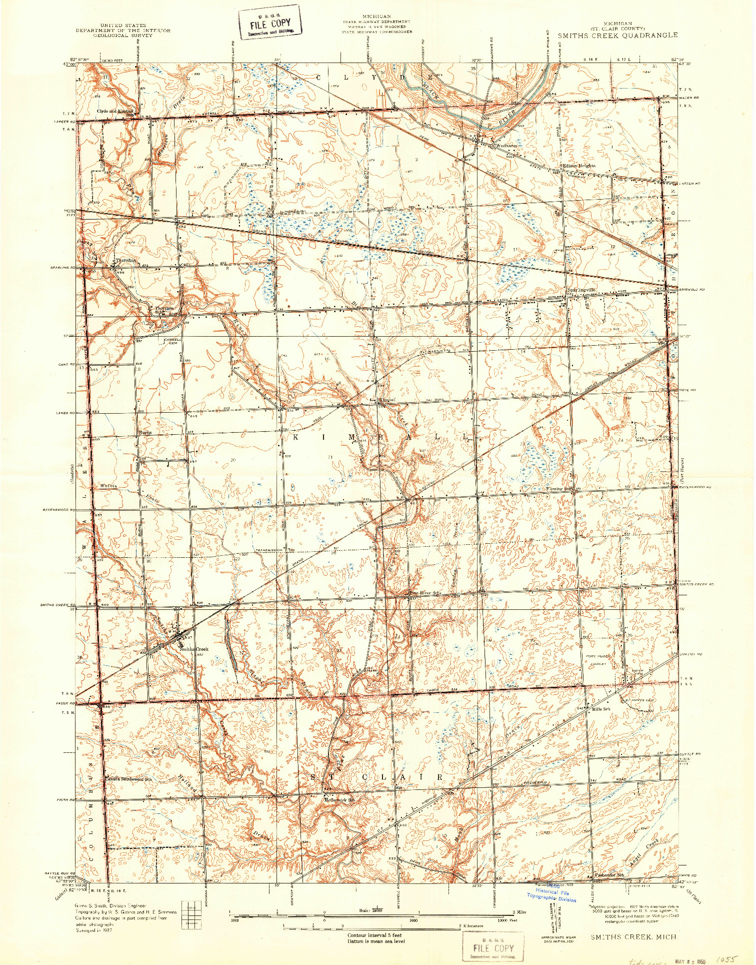 USGS 1:24000-SCALE QUADRANGLE FOR SMITHS CREEK, MI 1939