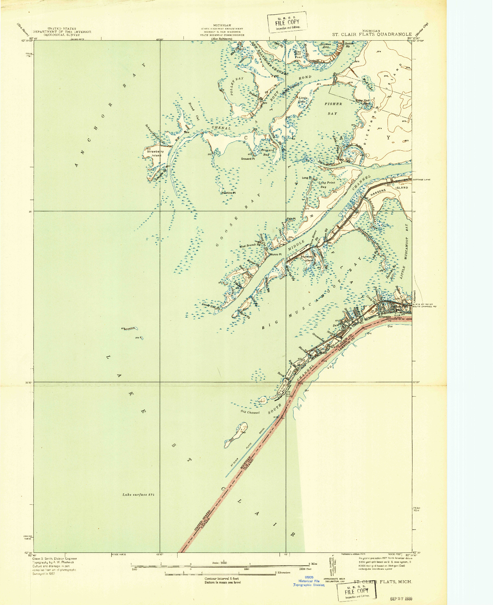 USGS 1:24000-SCALE QUADRANGLE FOR ST. CLAIR FLATS, MI 1939