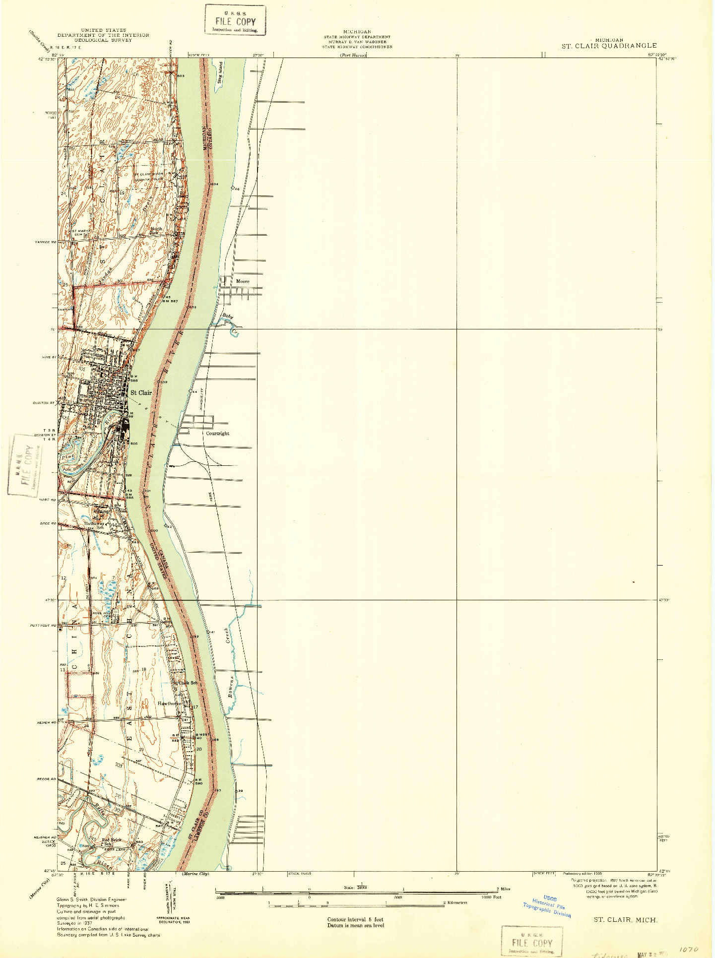 USGS 1:24000-SCALE QUADRANGLE FOR ST. CLAIR, MI 1939