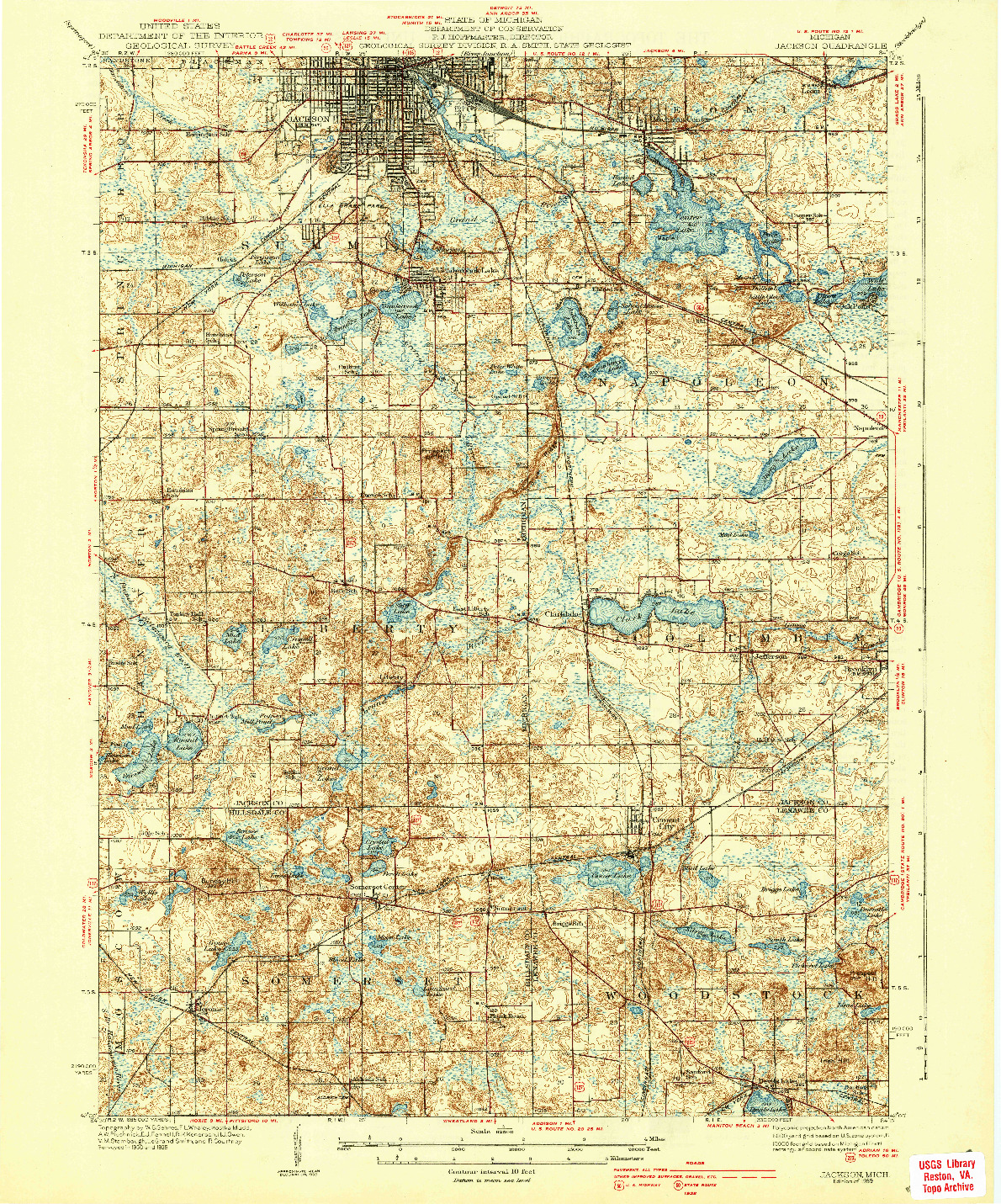 USGS 1:62500-SCALE QUADRANGLE FOR JACKSON, MI 1939