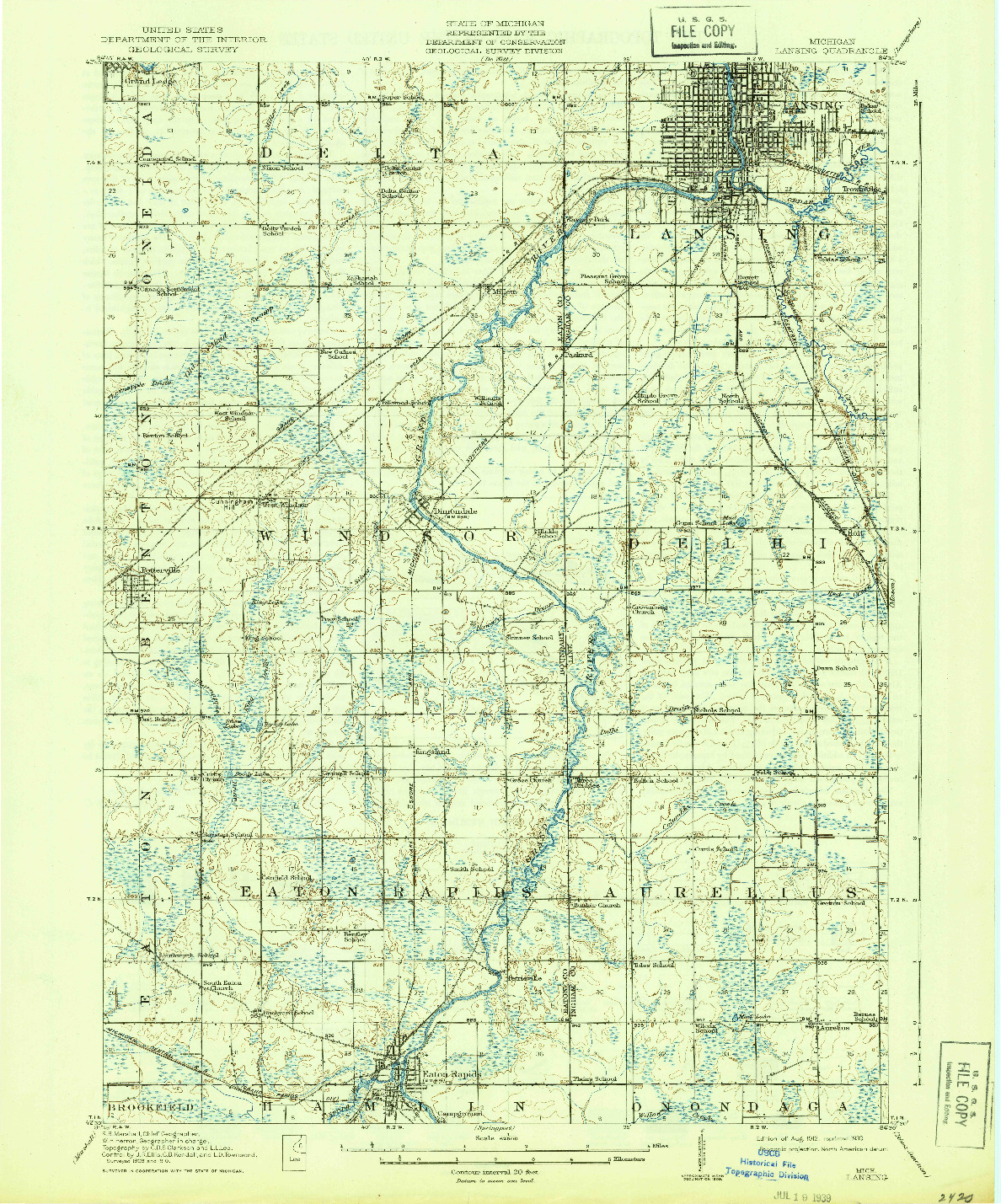 USGS 1:62500-SCALE QUADRANGLE FOR LANSING, MI 1912
