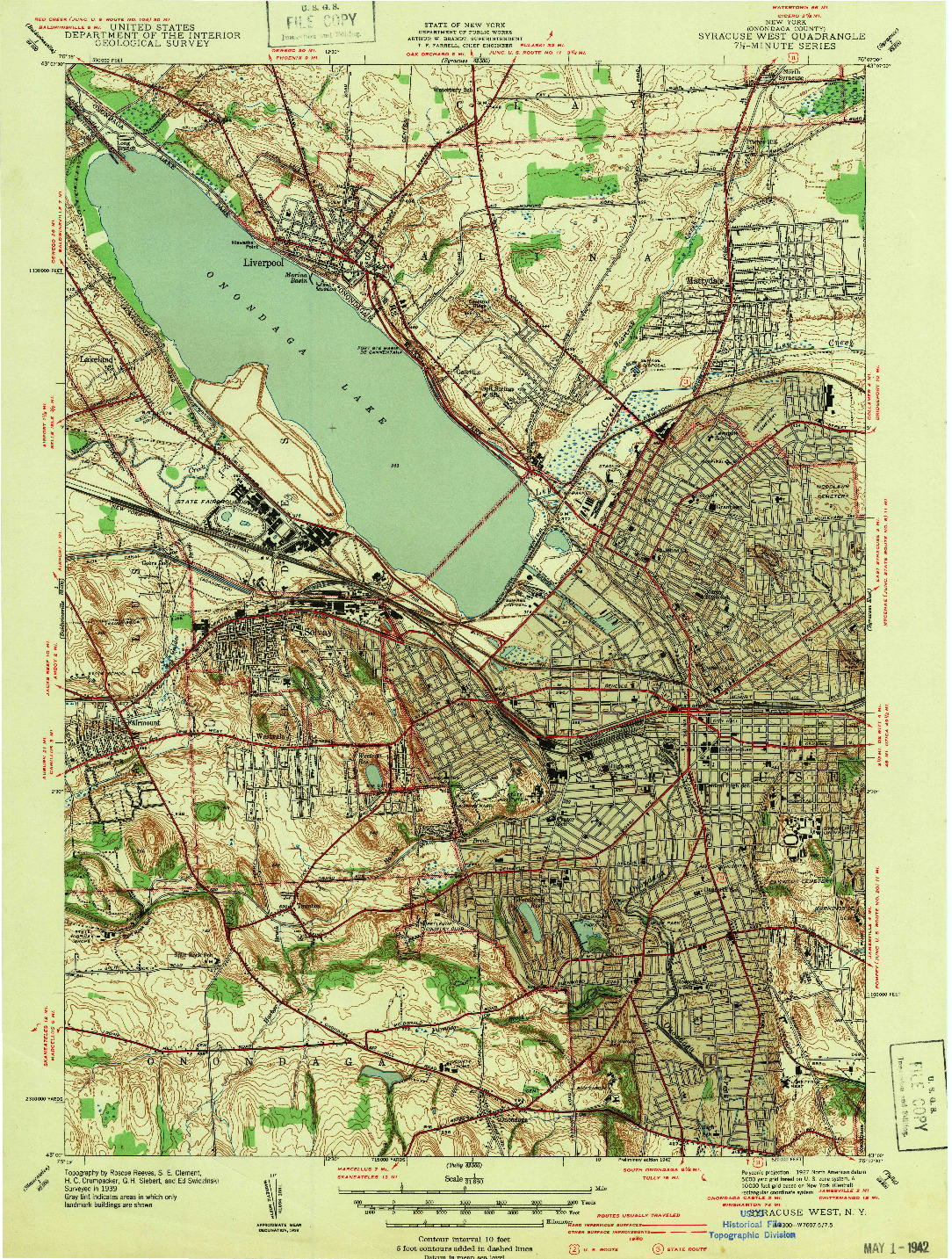 USGS 1:31680-SCALE QUADRANGLE FOR SYRACUSE WEST, NY 1939