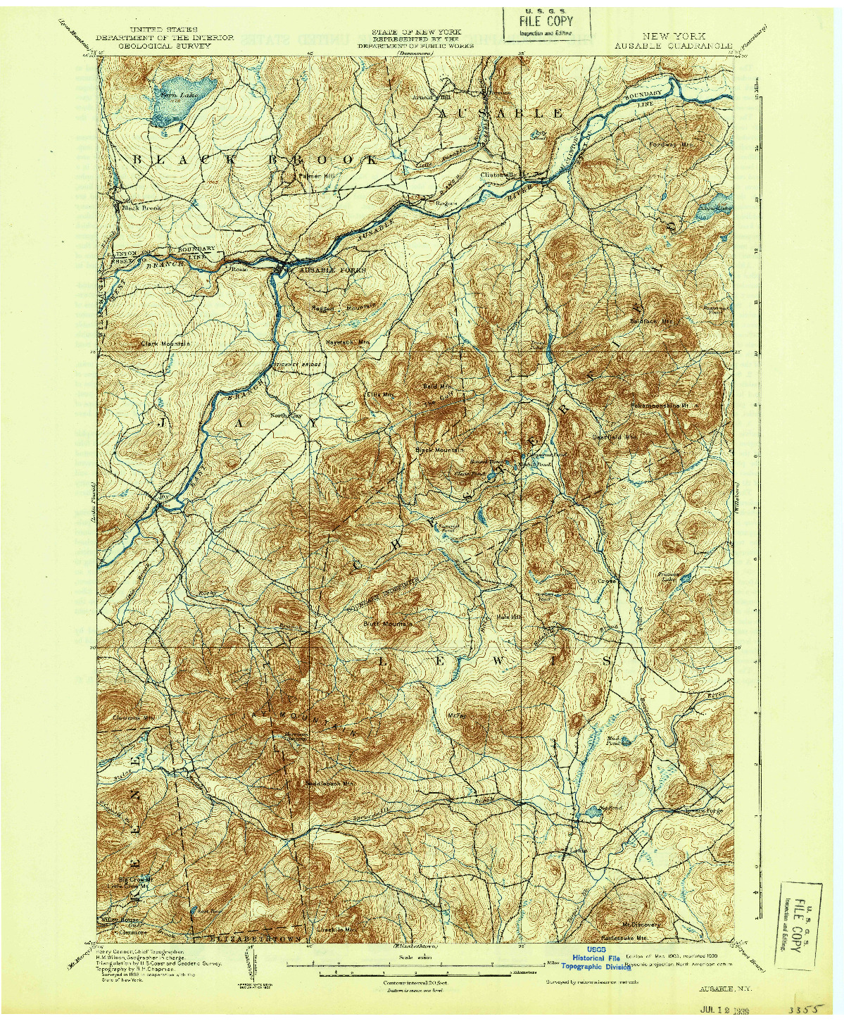 USGS 1:62500-SCALE QUADRANGLE FOR AUSABLE, NY 1903