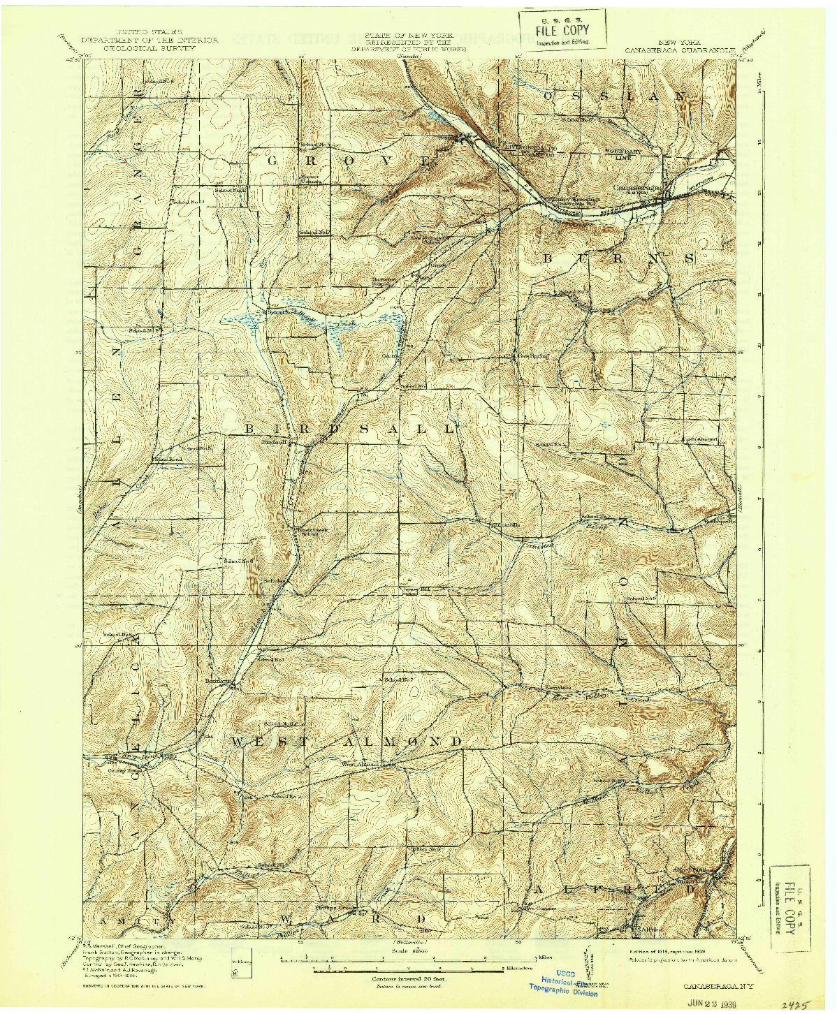 USGS 1:62500-SCALE QUADRANGLE FOR CANASERAGA, NY 1916