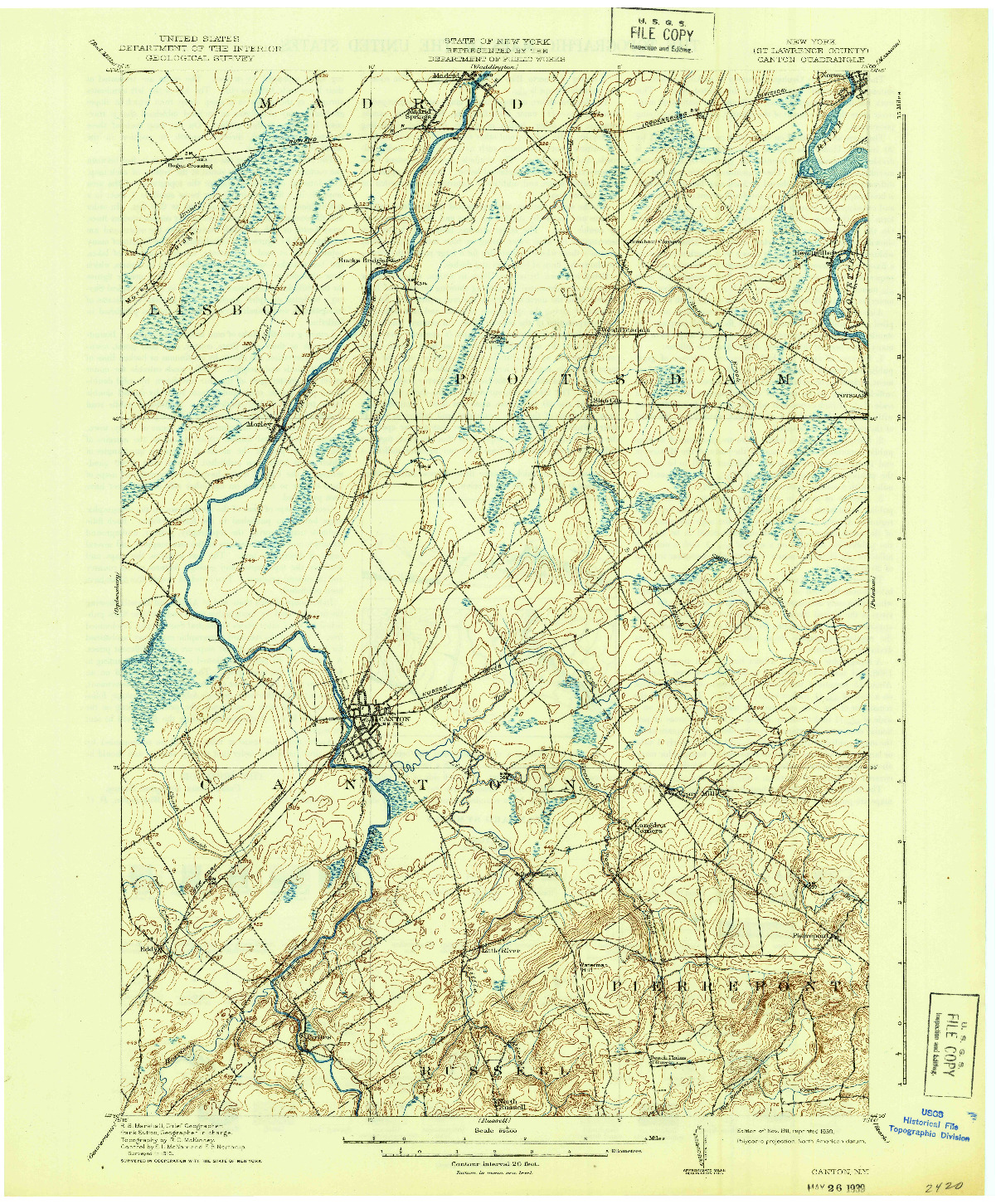 USGS 1:62500-SCALE QUADRANGLE FOR CANTON, NY 1911