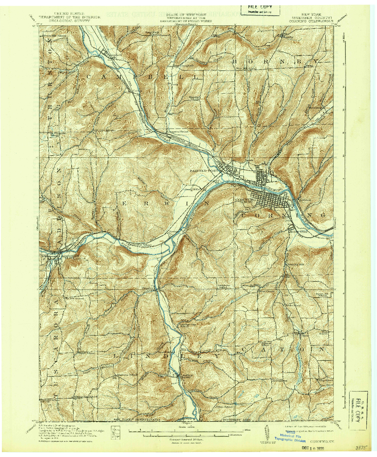 USGS 1:62500-SCALE QUADRANGLE FOR CORNING, NY 1914